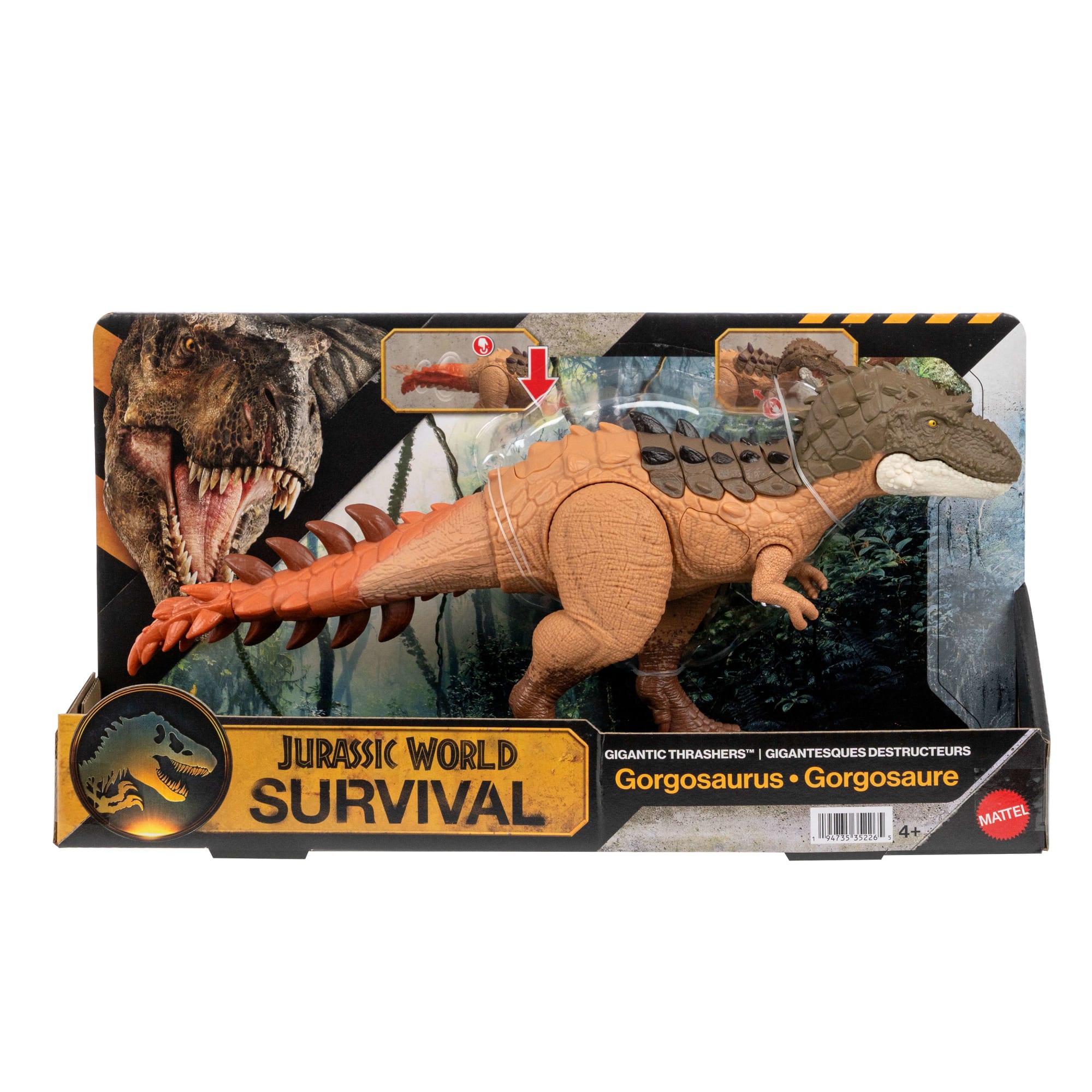 Jurassic World Gigantic Thrashers Gorgosaurus Dinosaur Action Figure Toy, 2 Attacks & Evolve Feature