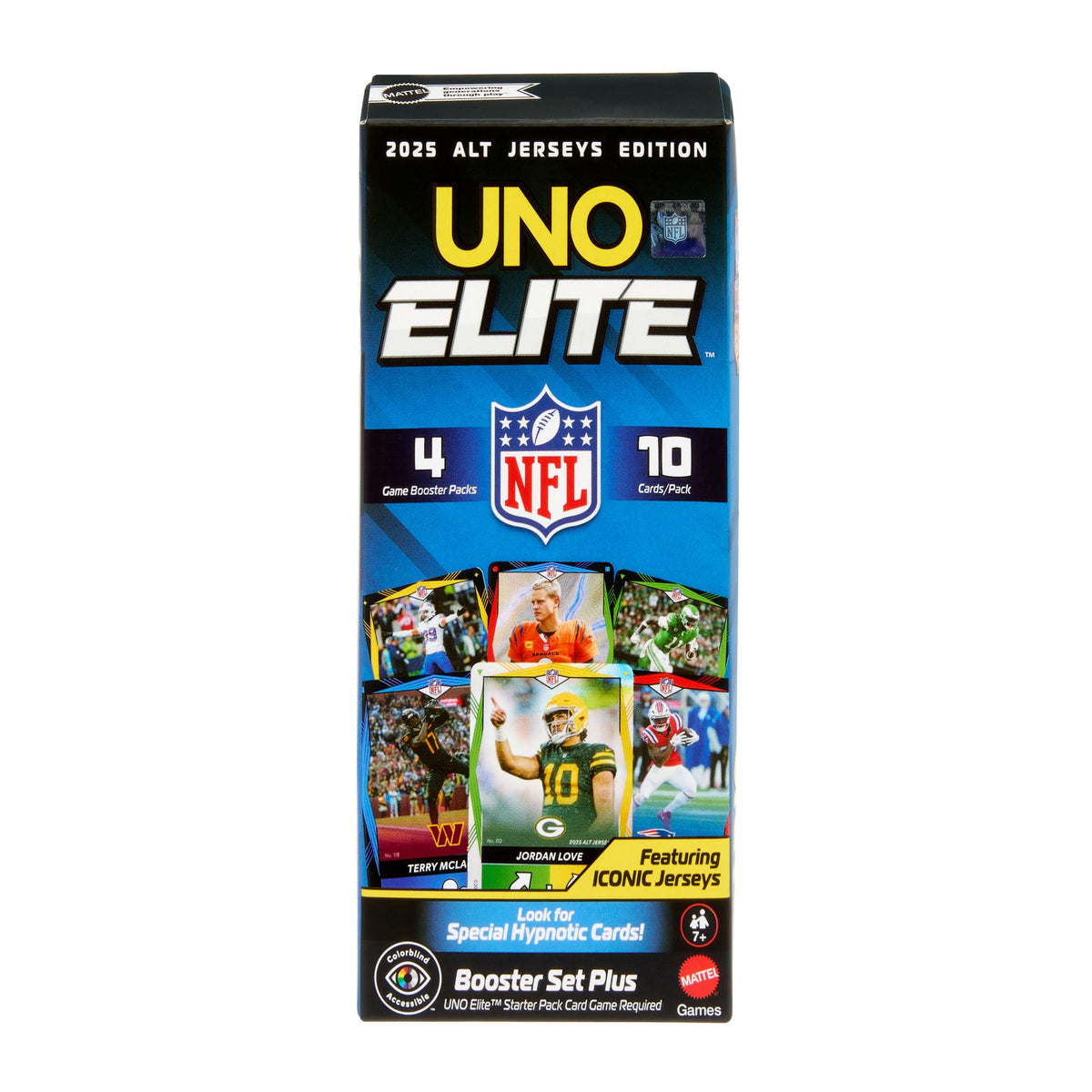 UNO Elite NFL 2025 Alt Jerseys Edition Booster Set Plus With 40 Elite Action Cards (Players May Vary)