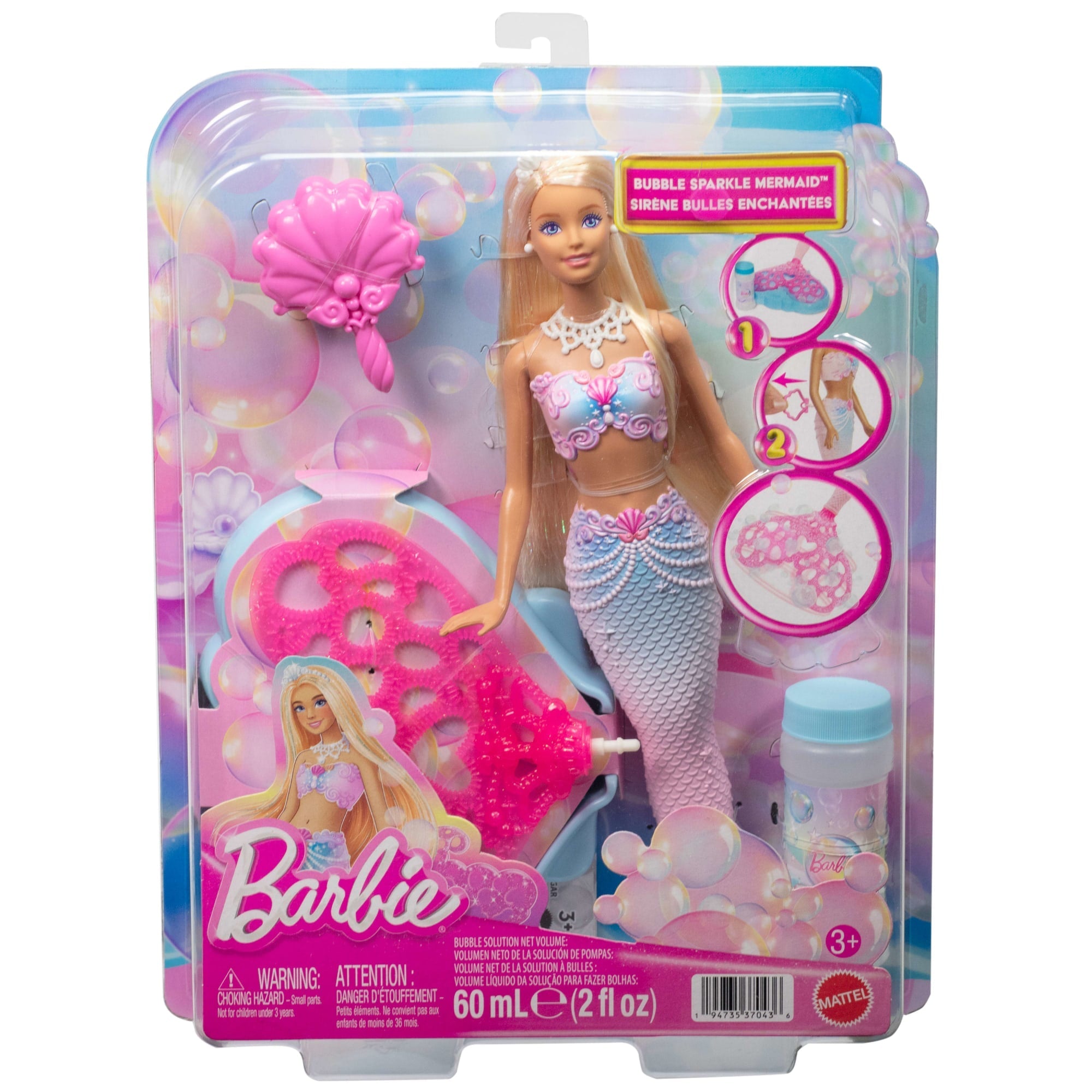 Barbie Sirène Scintillante à Bulles Avec Brosse