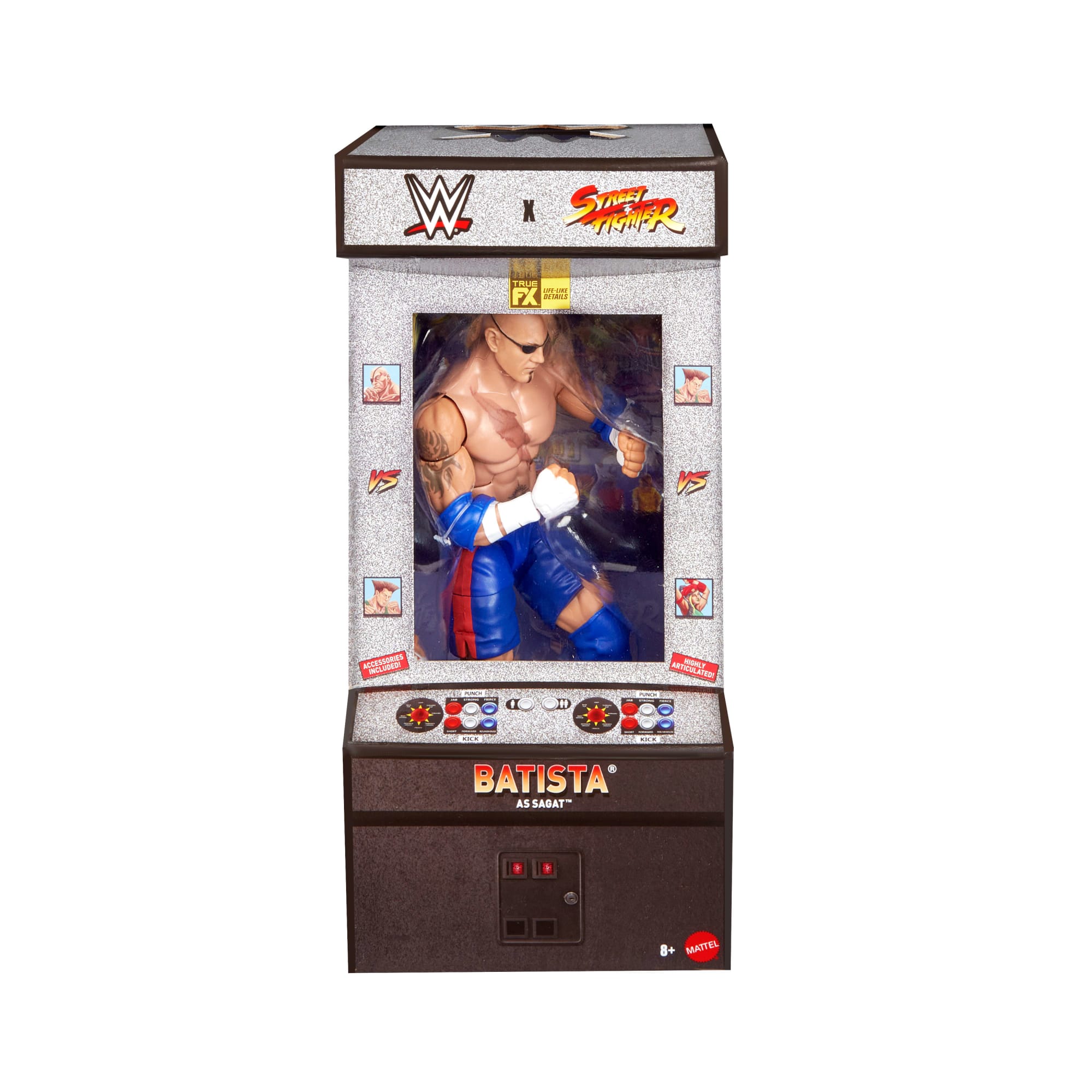 WWE X Street Fighter Batista Action Figure & Accessories, 6-Inch Collectible Sagat Mashup Set