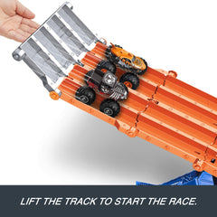 Hot Wheels Monster Trucks Sharks vs Dinos Racedown Destruction Track Set & 2 1:64 Scale Toy Trucks