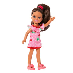 Barbie Club Chelsea Lula Small Doll, 6-inch With Brunette Hair in Cherry-Print Dress & Sandals