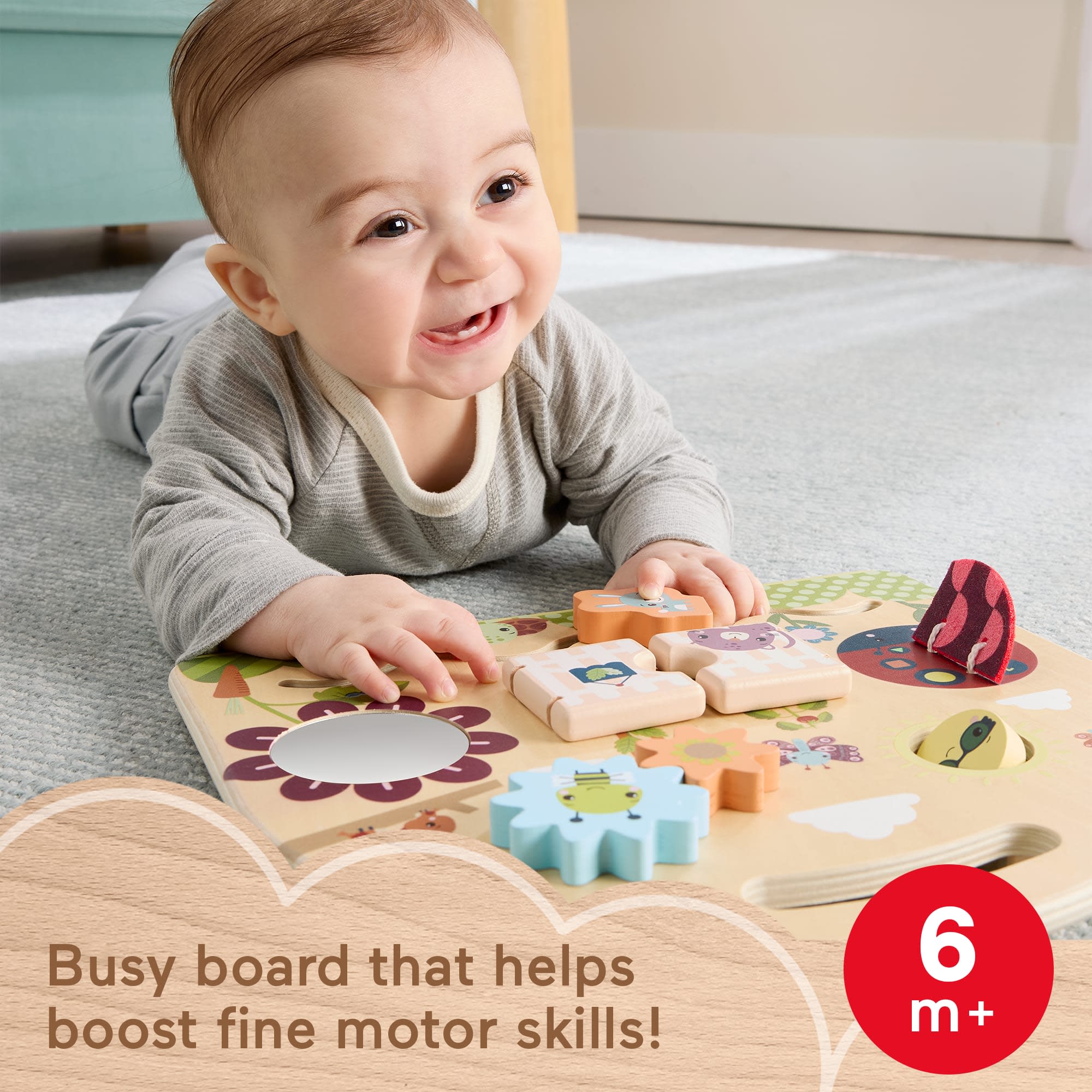Fisher-Price Wooden Take-Along Activity Station, Wood Busy Board For Baby & Toddler