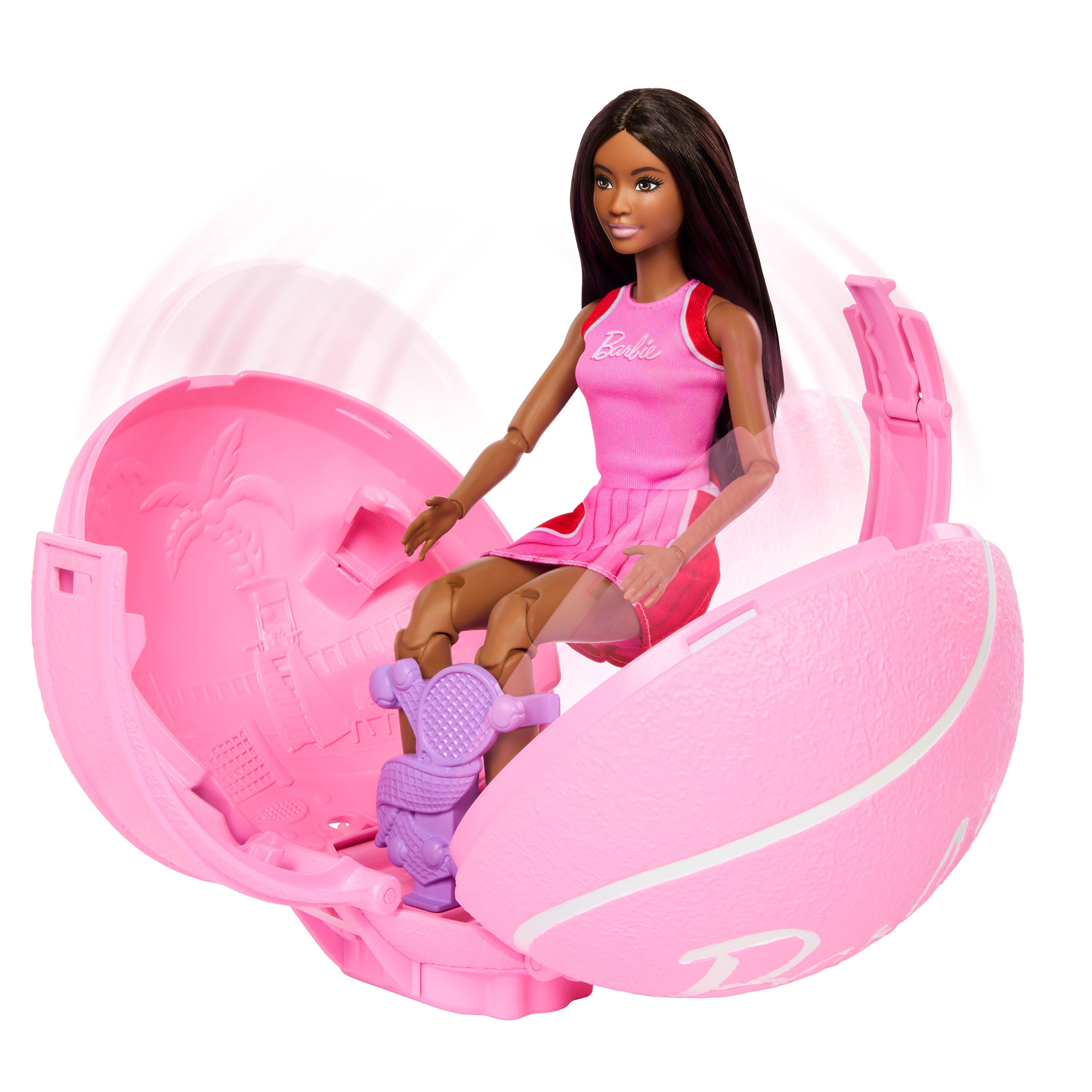 Barbie Team Barbie Roll And Reveal Tennis Player Doll And Accessories With Brunette Fashion Doll, 8 Surprises & Tennis Ball Encasement