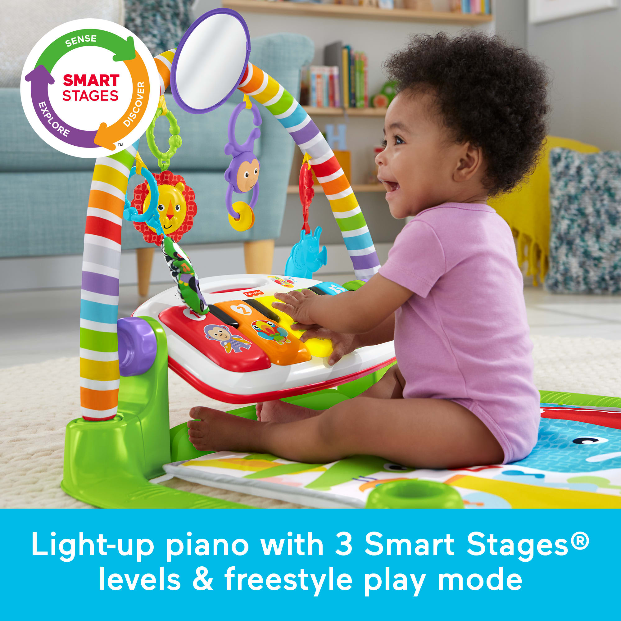Fisher-Price Deluxe Kick & Play Piano Baby Gym Learning Toy & Newborn Rattle Maracas