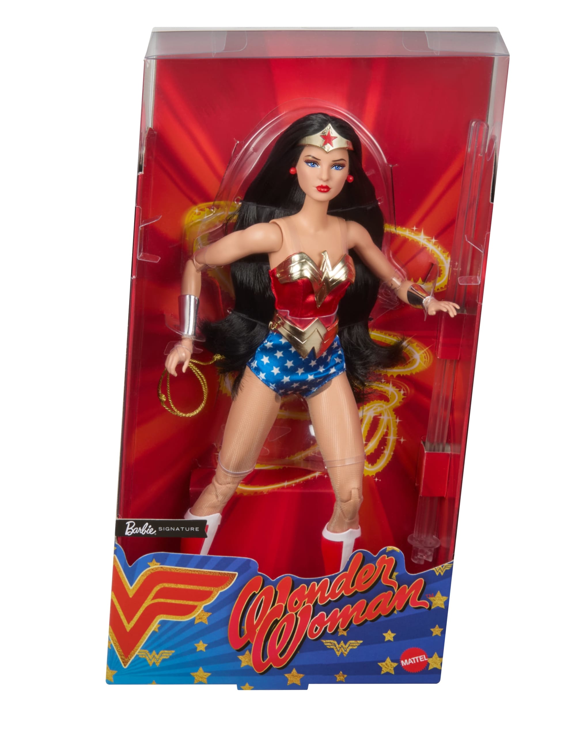 Barbie Wonder Woman Collectible Doll in Red And Blue Tank Suit With Golden Accessories And Lasso