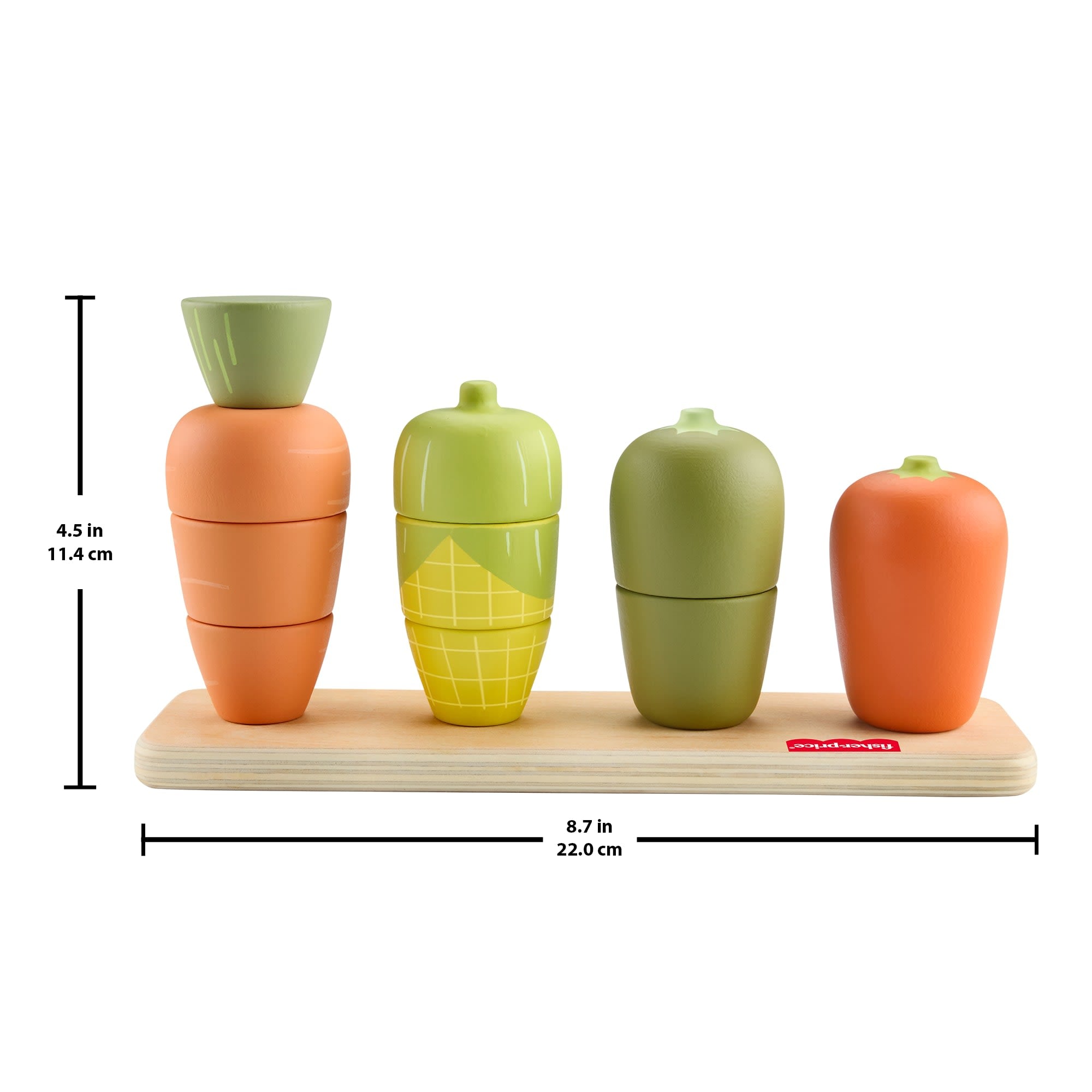 Fisher-Price Tiny Garden Wooden Veggie Stacker Toddler Activity Toy, 11 Wood Pieces