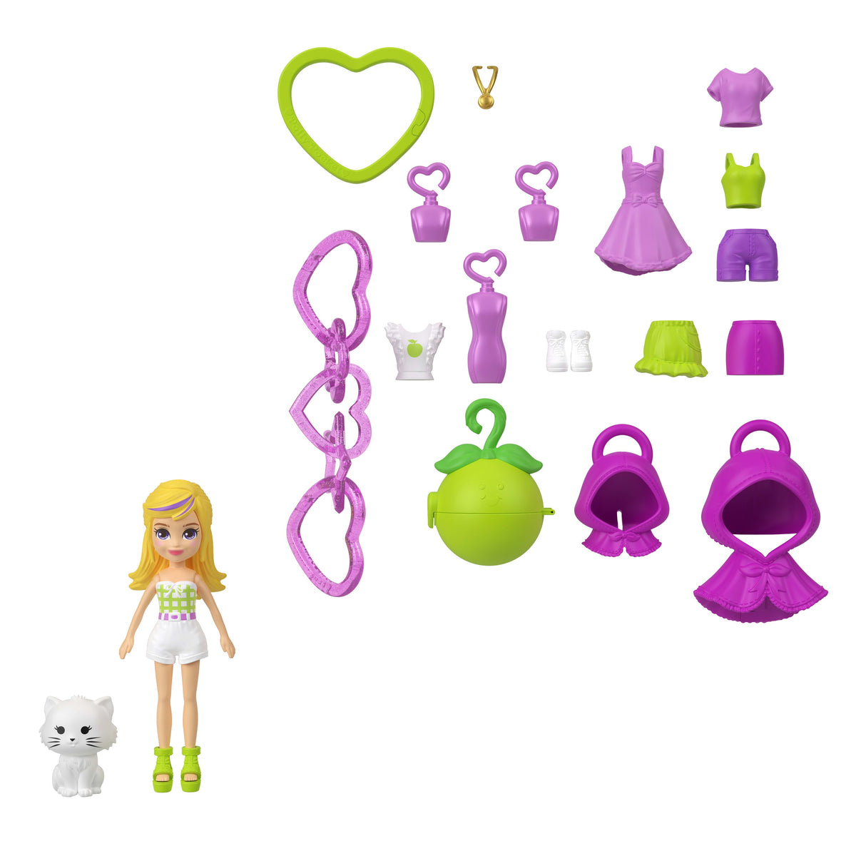 Polly Pocket Dolls & Pets, Keychain Style Kit, Fruit Fashions And Charm Accessories