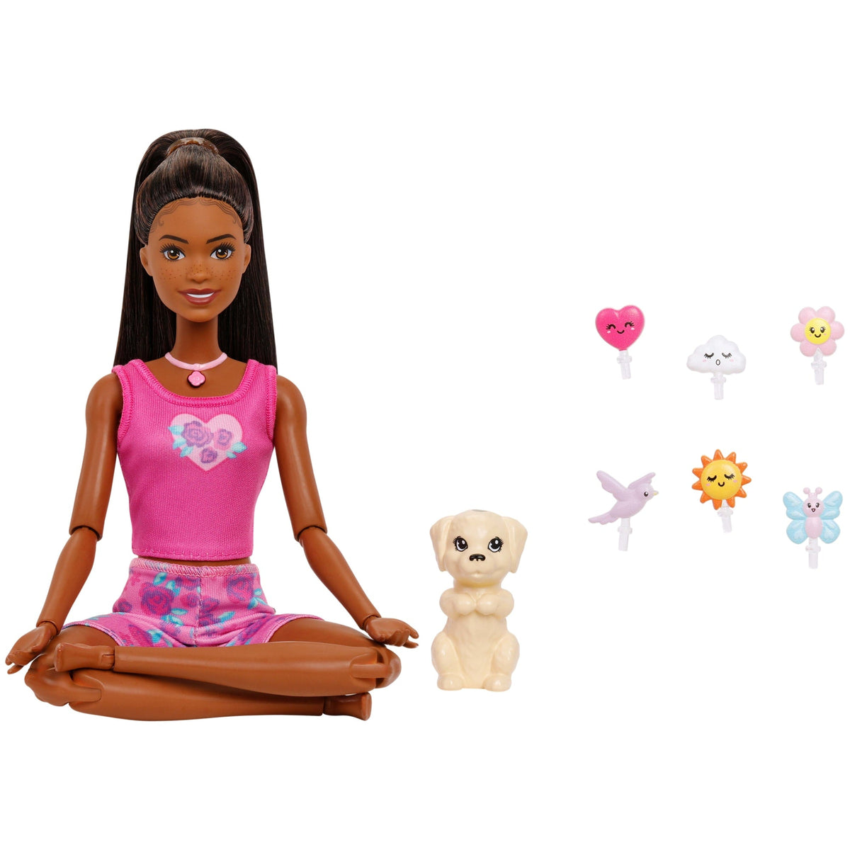 Barbie Mindful Moves Fashion Doll in Yoga Clothes With Audio, Lights And Music, Black Hair And Pet