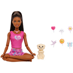 Barbie Mindful Moves Fashion Doll in Yoga Clothes With Audio, Lights And Music, Black Hair And Pet