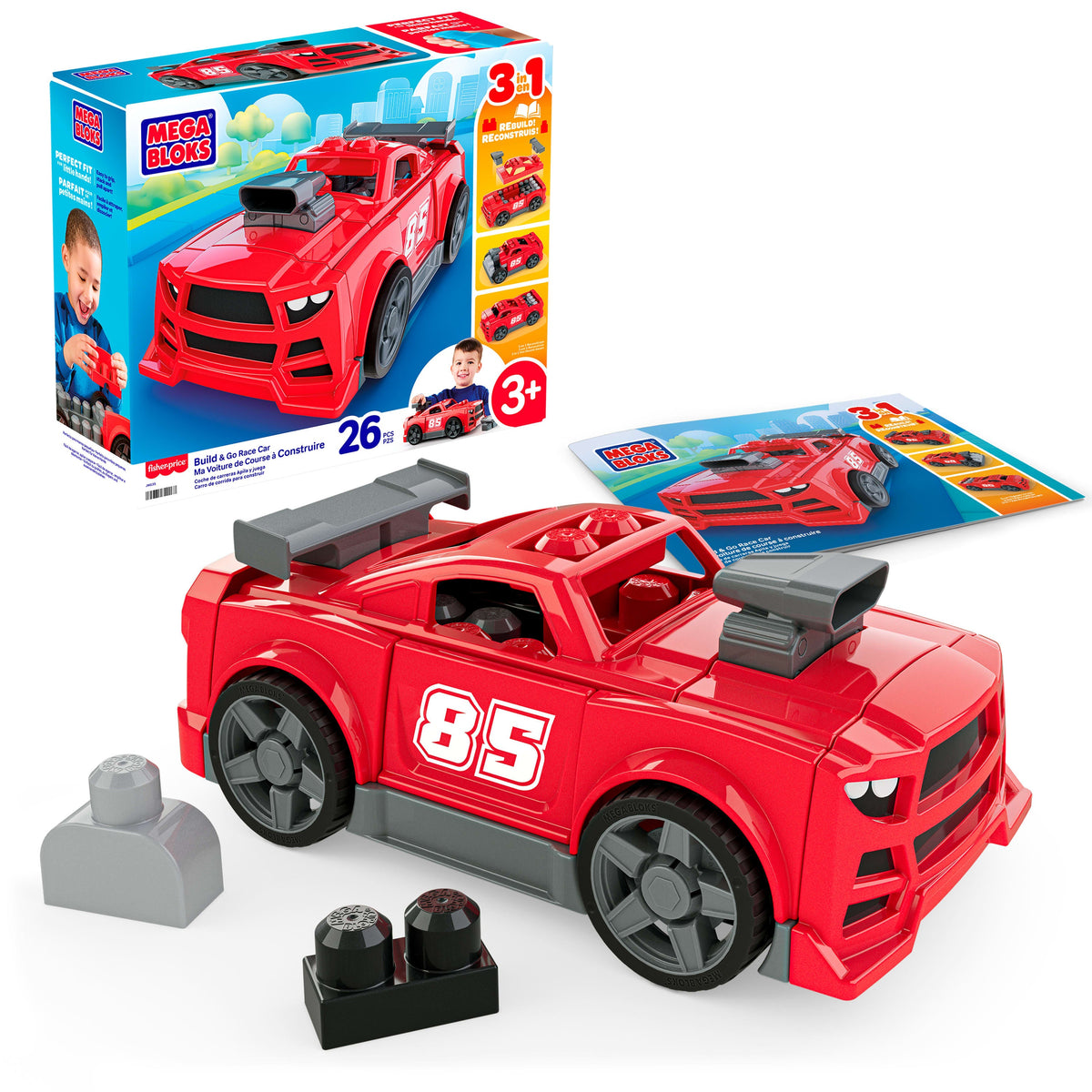 Mega Bloks Jogo de Construção 3 em 1 Carro Monte e Acelere