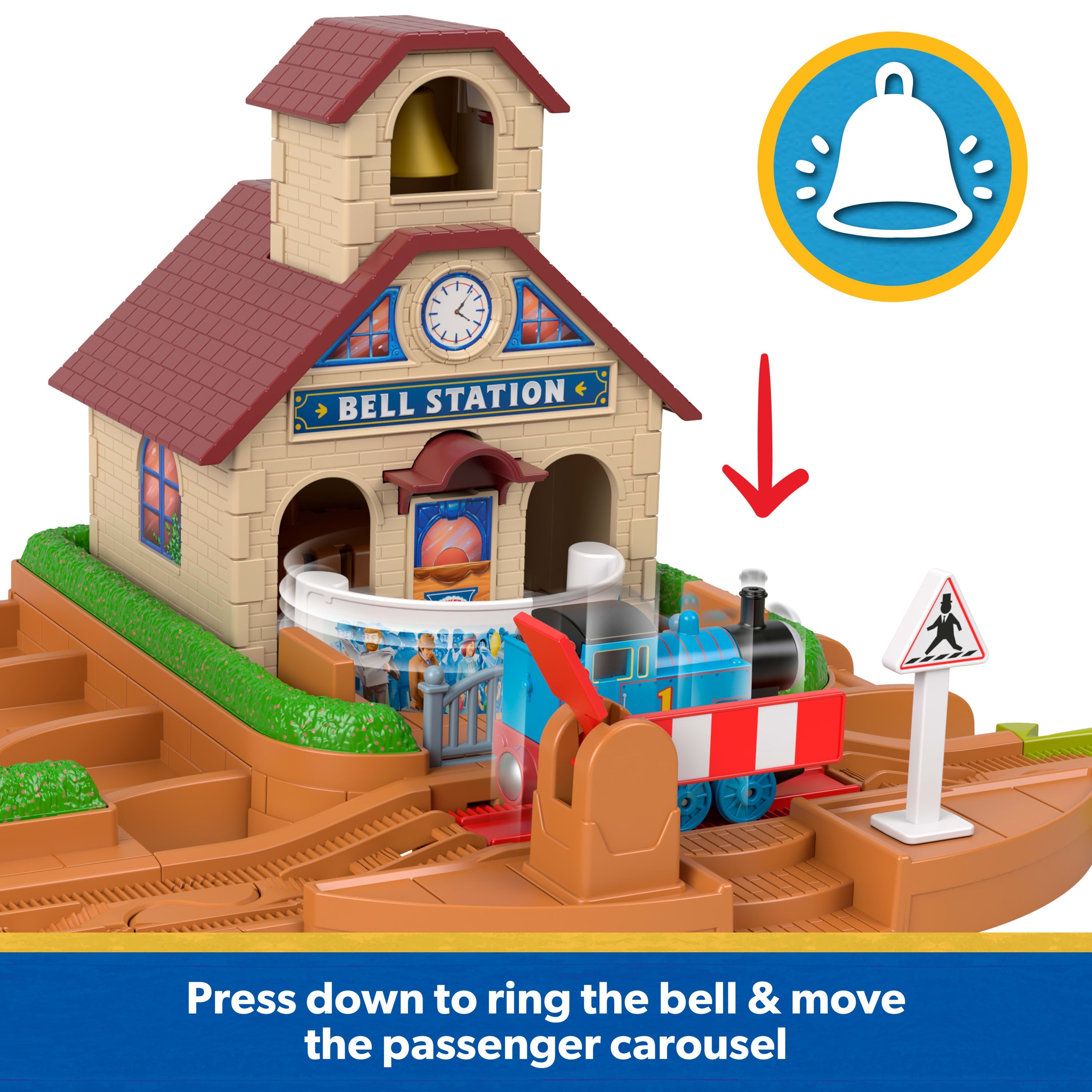 Thomas & Friends Bell Station Train Set By Fisher-Price With Push-Along Thomas Engine & Track