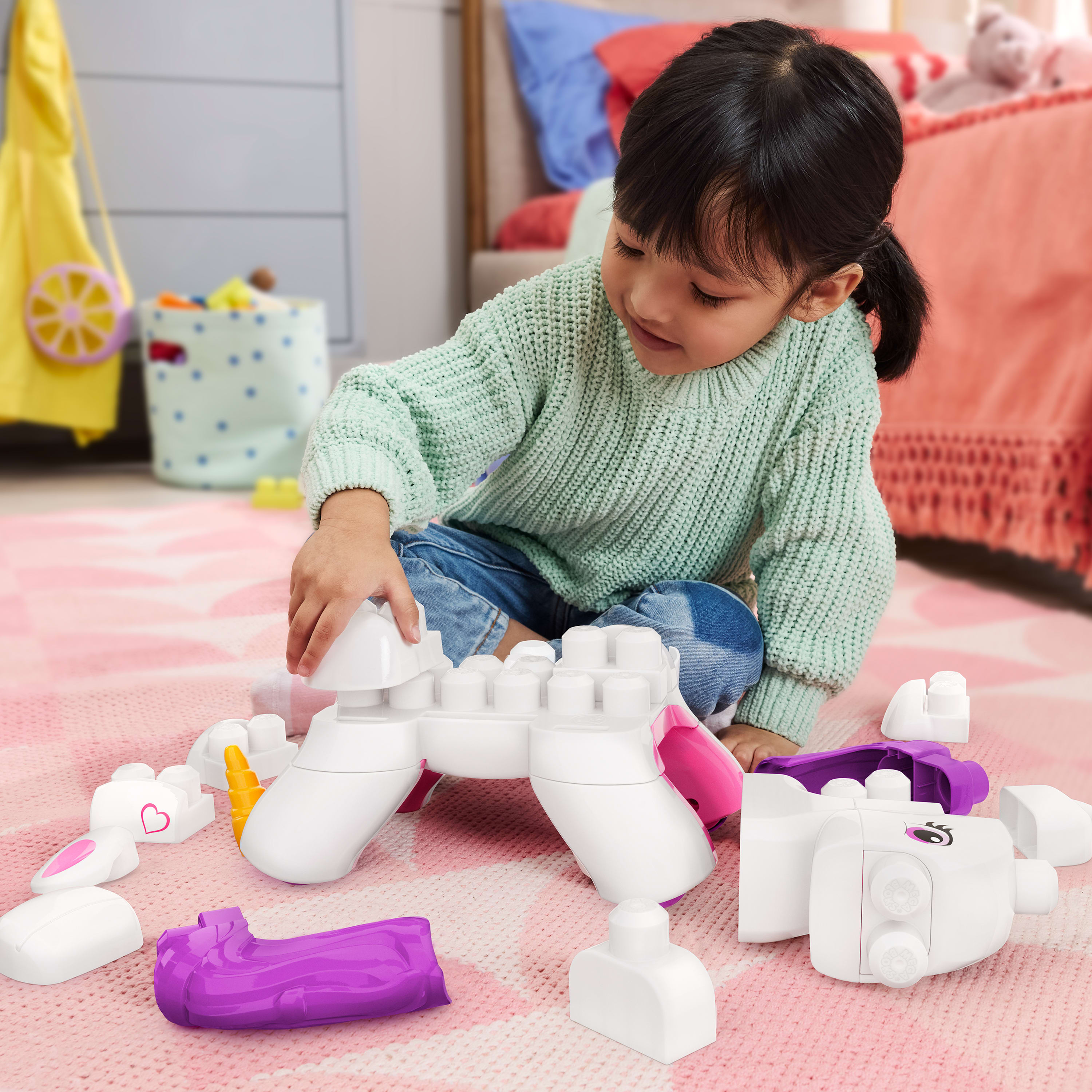 Mega Bloks Jogo de Construção 3 em 1 Unicórnio Monta e Brilha