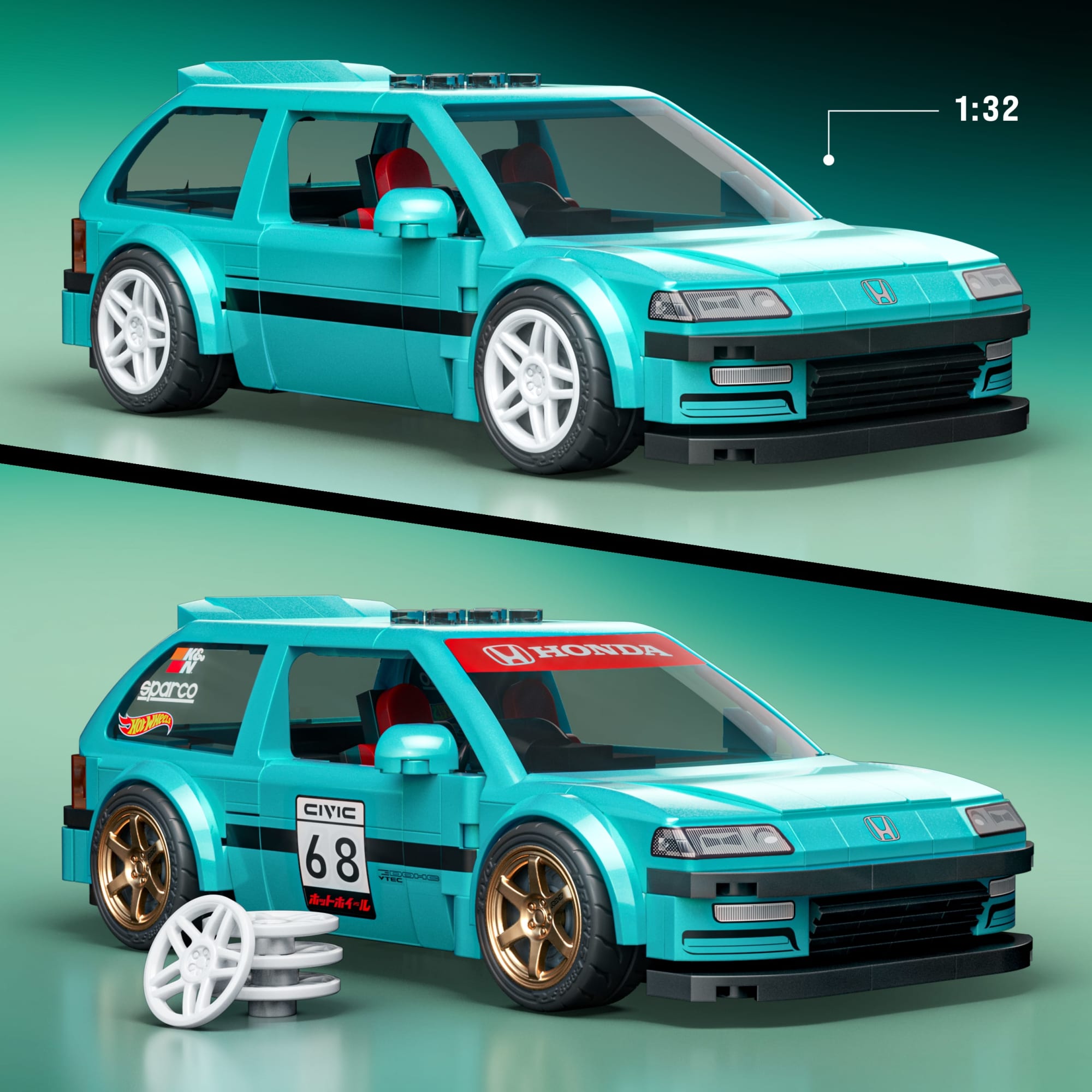 Mattel Brick Shop Hot Wheels Jogo de Construção Speed Custom '90 Honda Civic EF