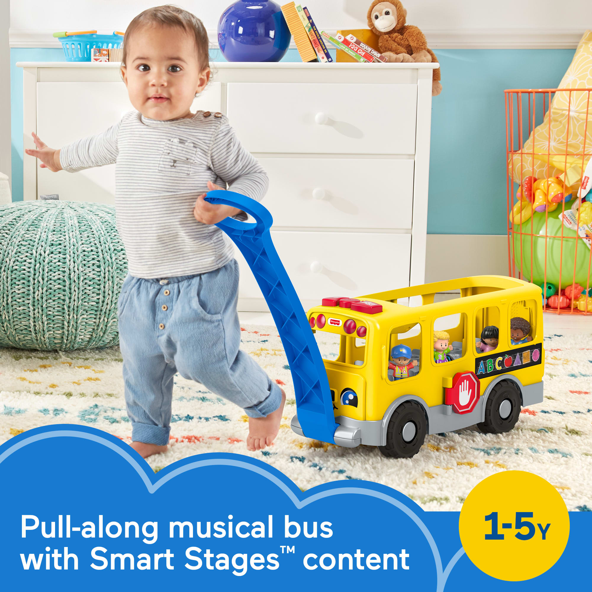 Fisher-Price Little People Big Yellow School Bus Pull-Along Toddler Learning Toy, Multilanguage Version