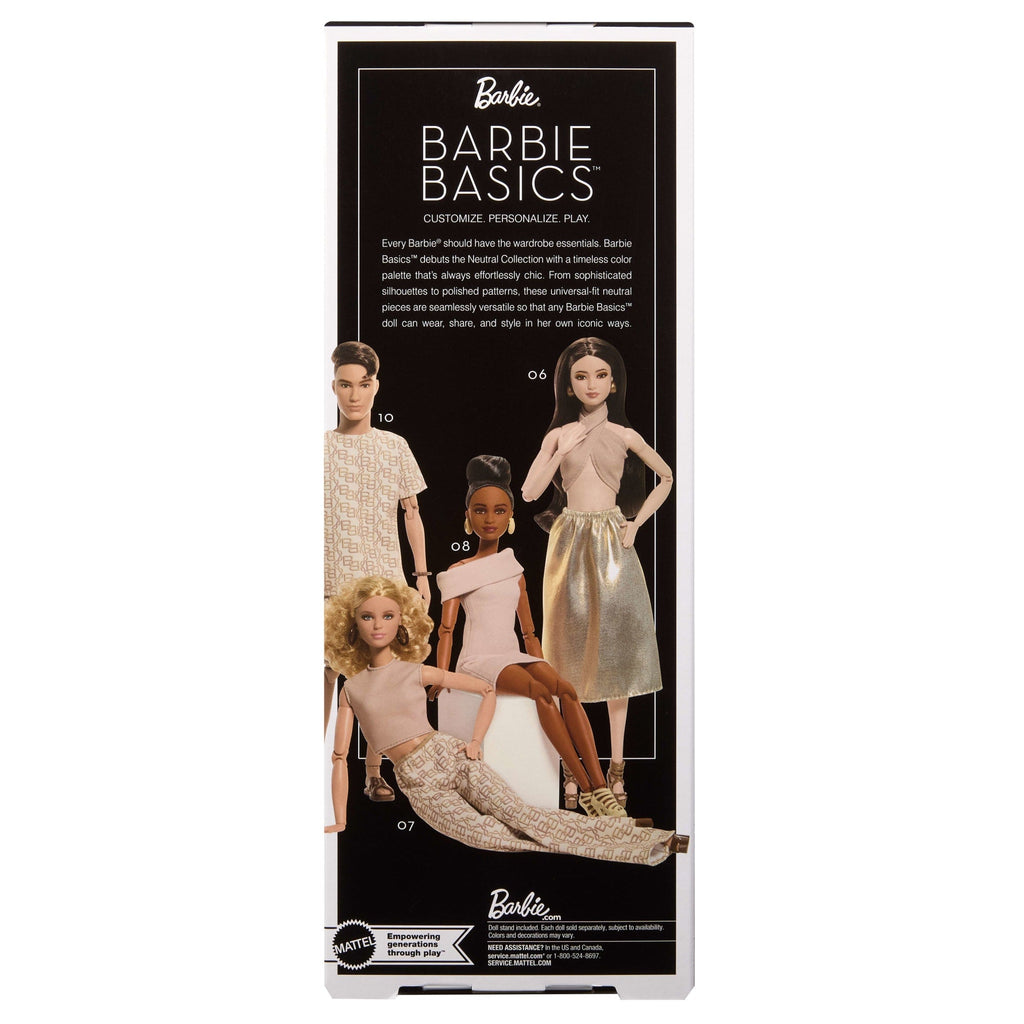 Barbie Basics Collectible Doll, Model 09 With Brunette Hair in Golden Dress & Strappy Heels