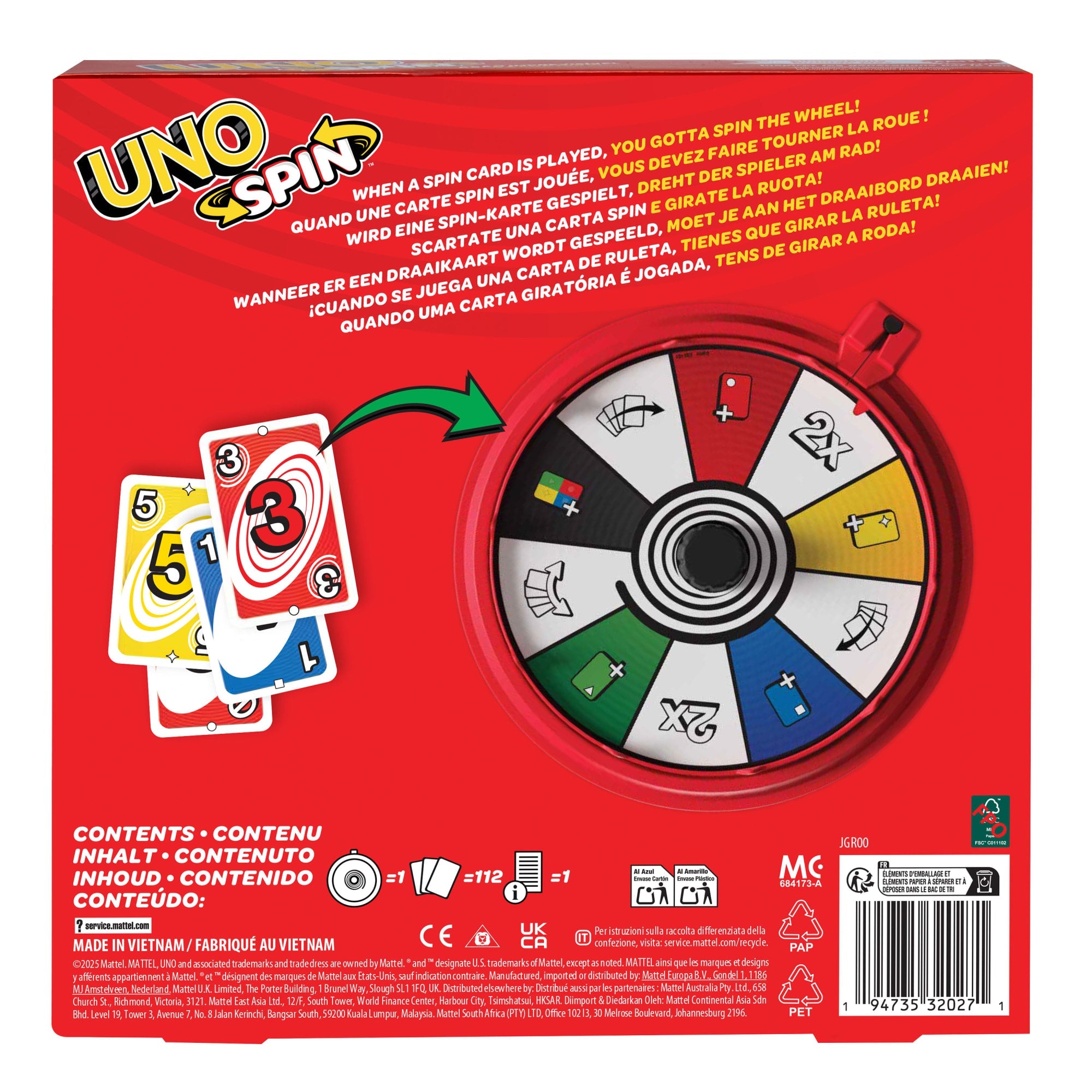 UNO Spin Card Game For Kid, Adult & Family Nights, Classic Play With Spinner