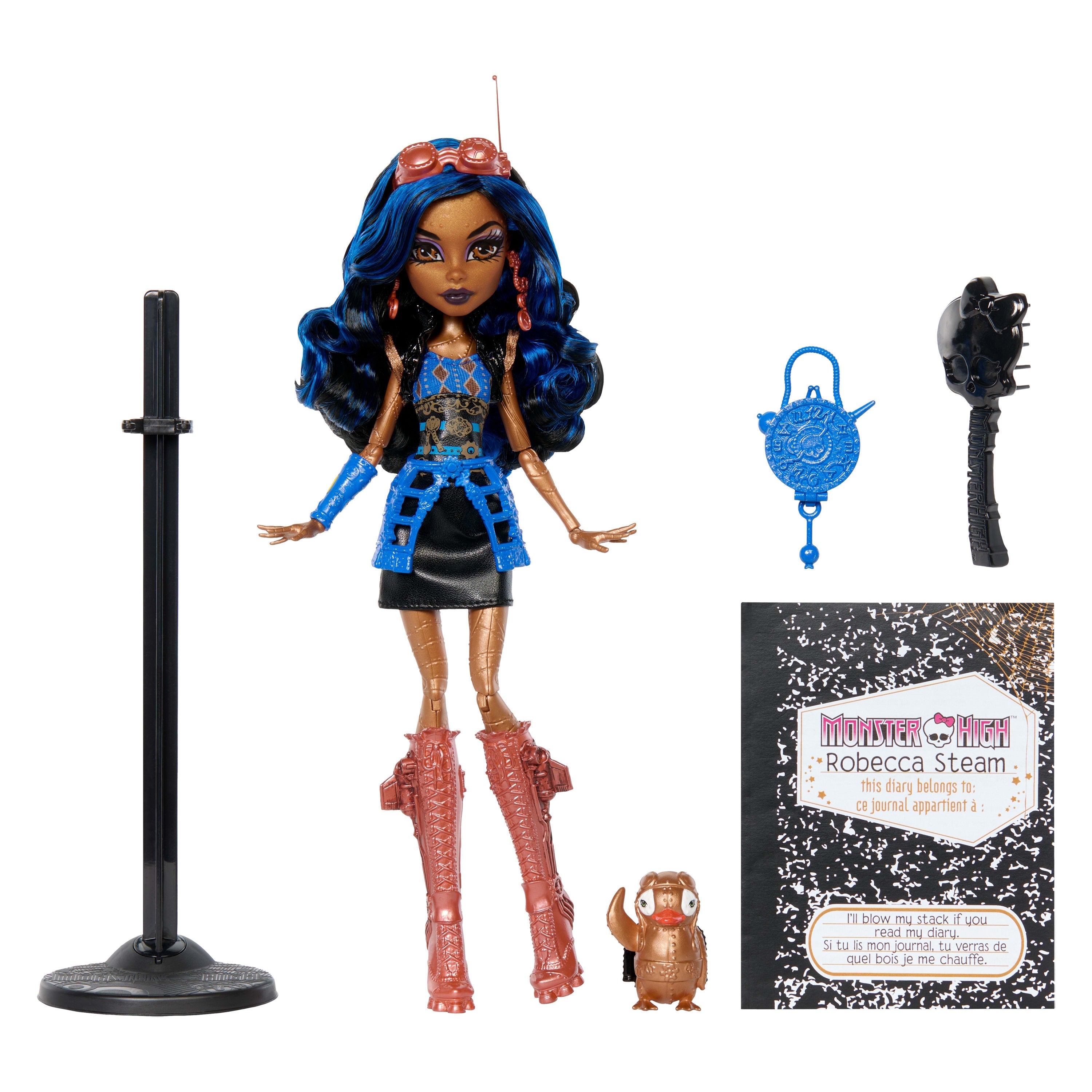 Monster High Boo-Riginal Creeproduction Robecca Steam Doll With Diary, Doll Stand And Pet