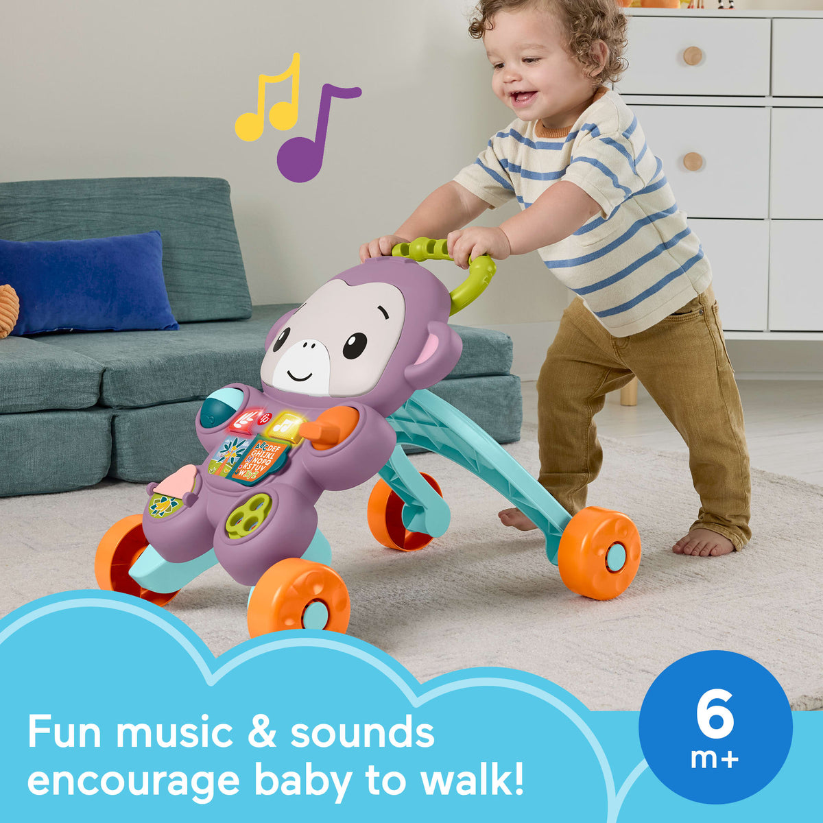 Fisher-Price Learn With Me Purple Monkey Walker Baby Learning Toy With Music & Lights
