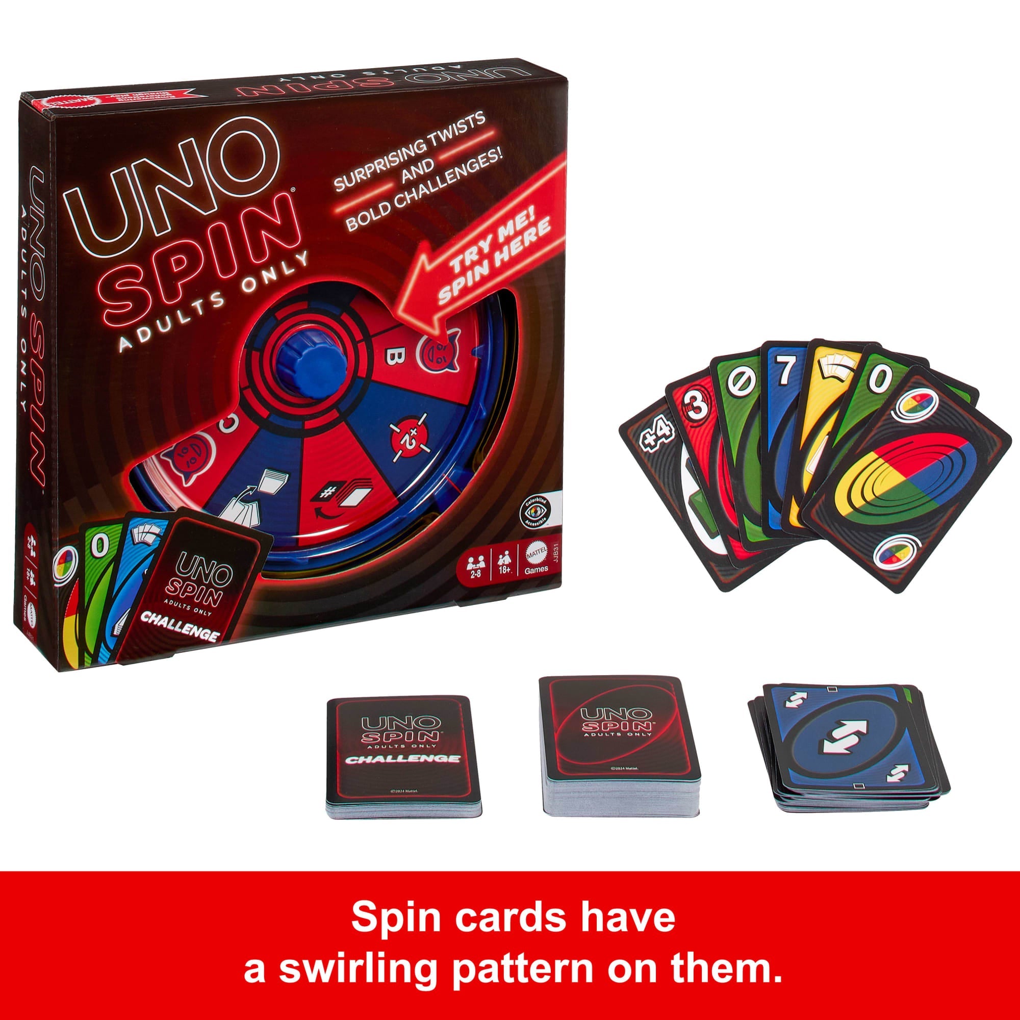 UNO Spin Adults Only Card Game For Adult Game Nights & Parties With Spin Wheel & Challenges