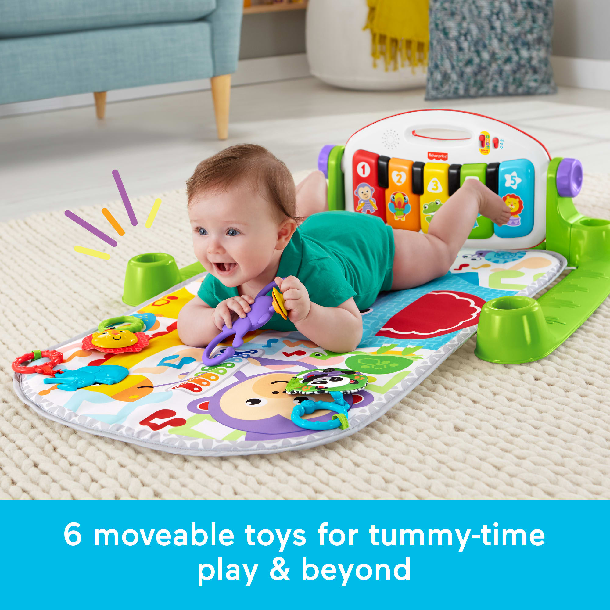 Fisher-Price Deluxe Kick & Play Piano Baby Gym Learning Toy & Newborn Rattle Maracas