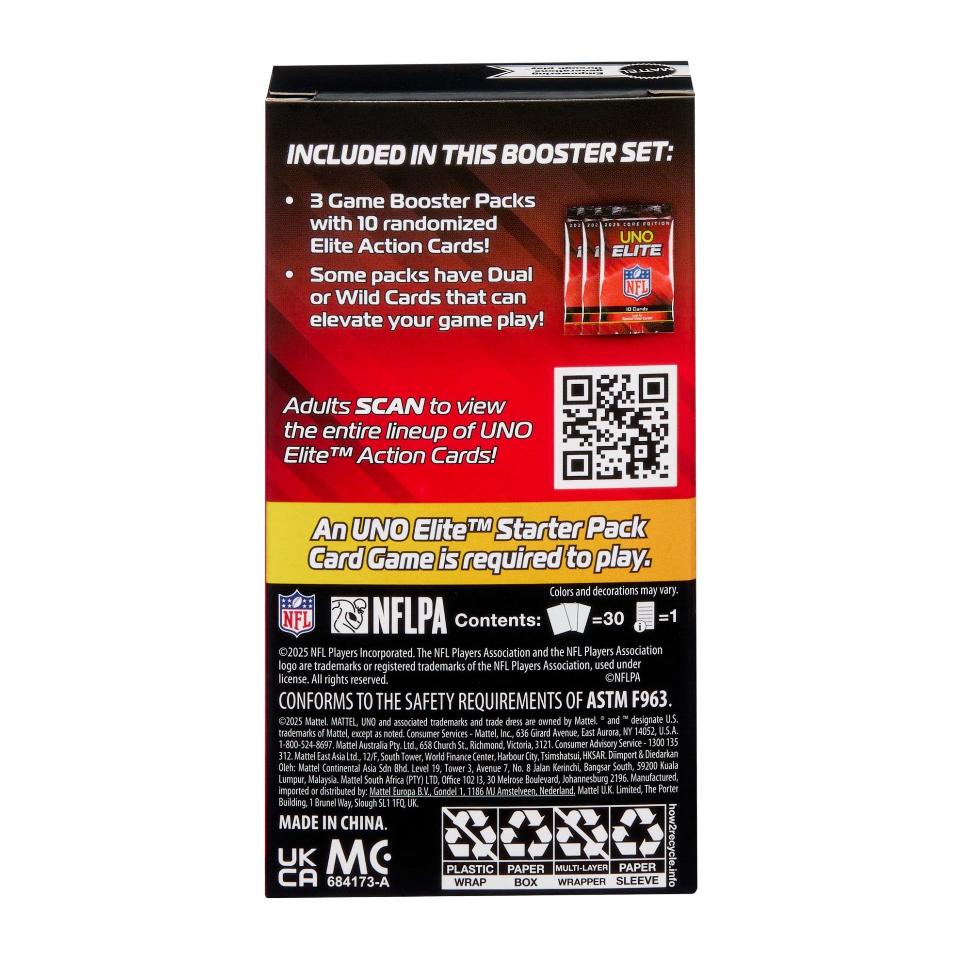 UNO Elite NFL Booster Set With 30 Elite Action Cards, 2025 Core Edition (Players May Vary)