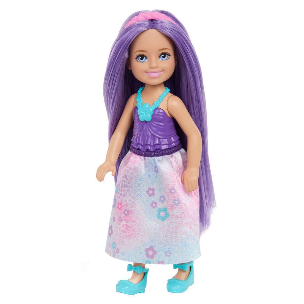 Barbie Chelsea Royal Small Doll With Purple Hair, Removable Skirt, Shoes & Hair Accessory, 6-Inch Toy