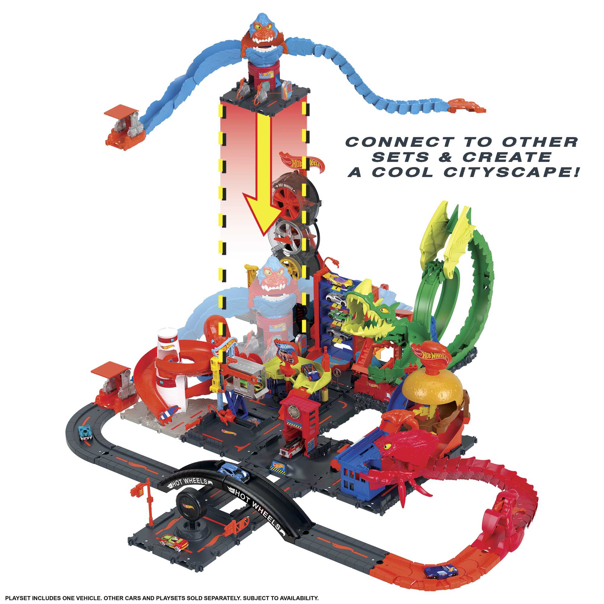 Hot Wheels City Wreck & Ride Gorilla Attack Playset With 1 Toy Car