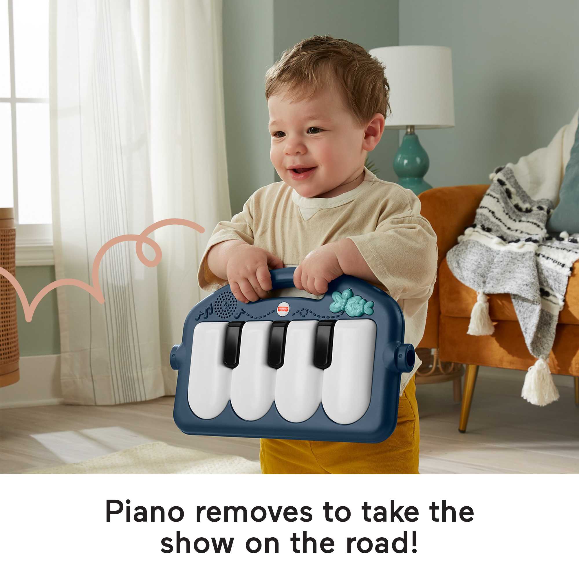 Fisher-Price Baby Gym Playmat With Kick & Play Piano And Tummy Time Toys, Navy Fawn
