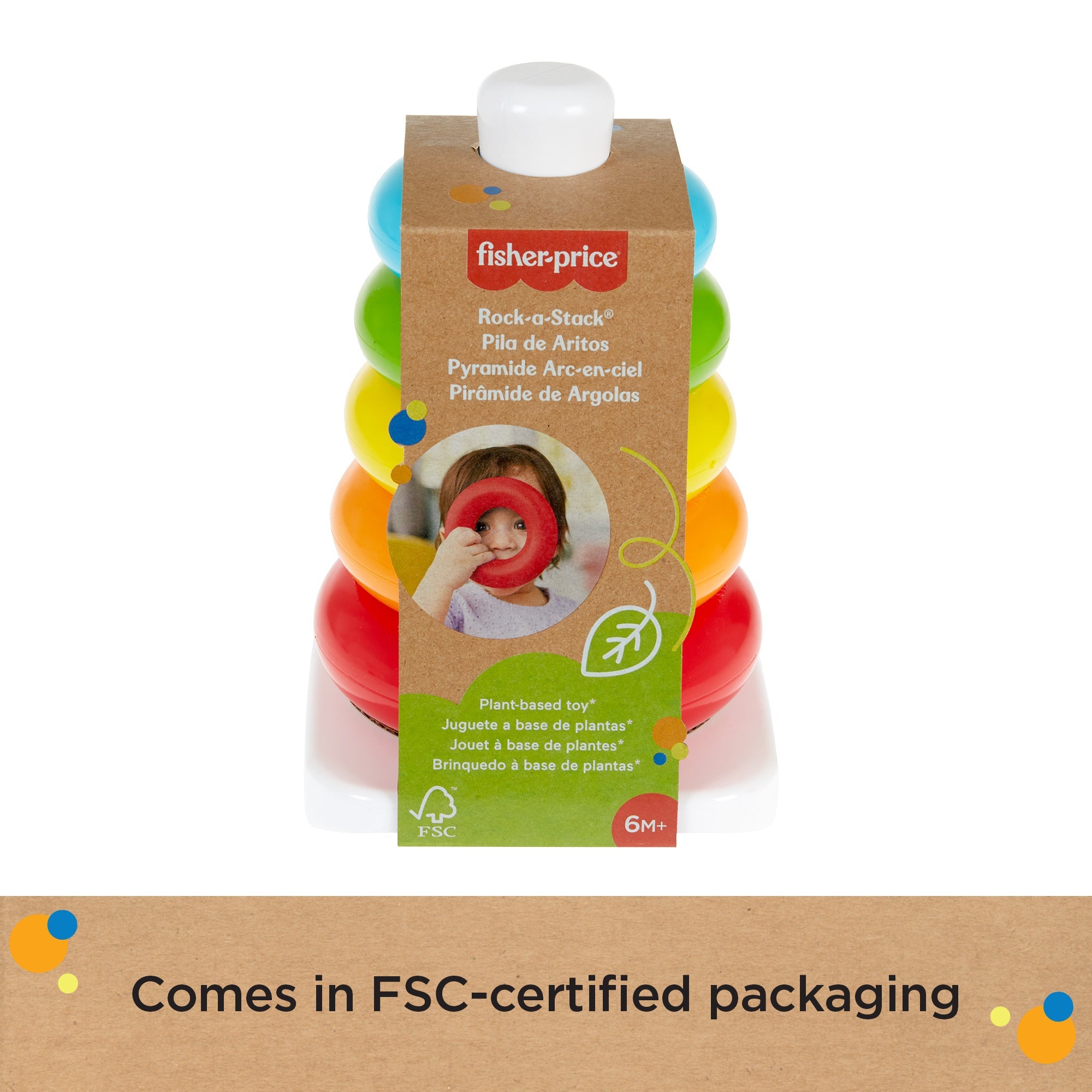 Fisher-Price Rock-A-Stack Ring Stacking Toy For infants, Made With Plant-Based Materials