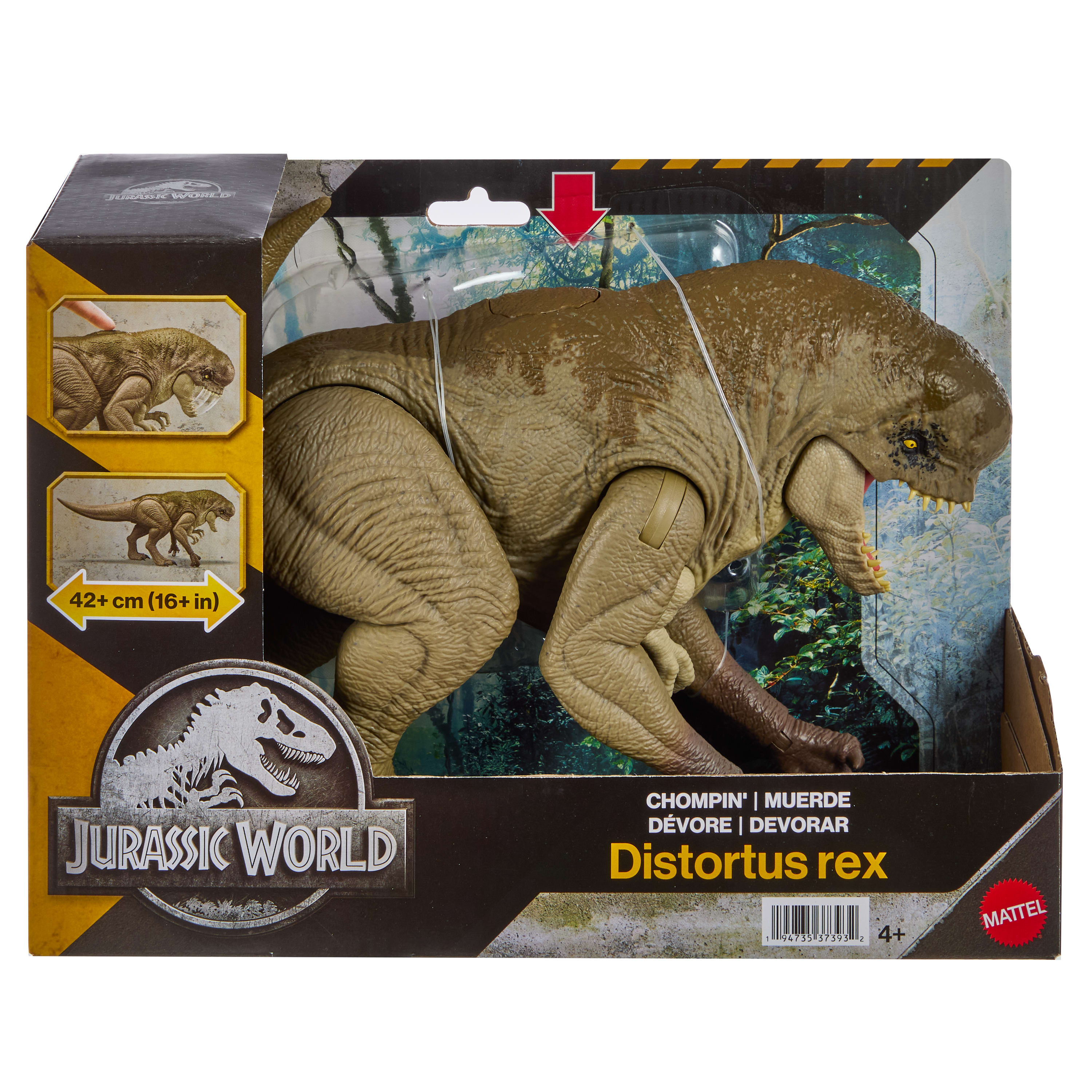 Jurassic World Distortus Rex Dinosaur Action Figure, 16 Inch Villain Dino With Chomping Action