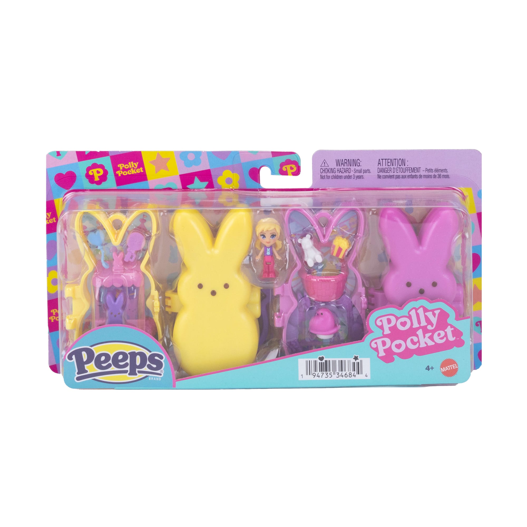 Polly Pocket X Peeps, Doll & 2 Playsets With 7 Themed Accessories, Compact Travel Toy With Keychain Clip