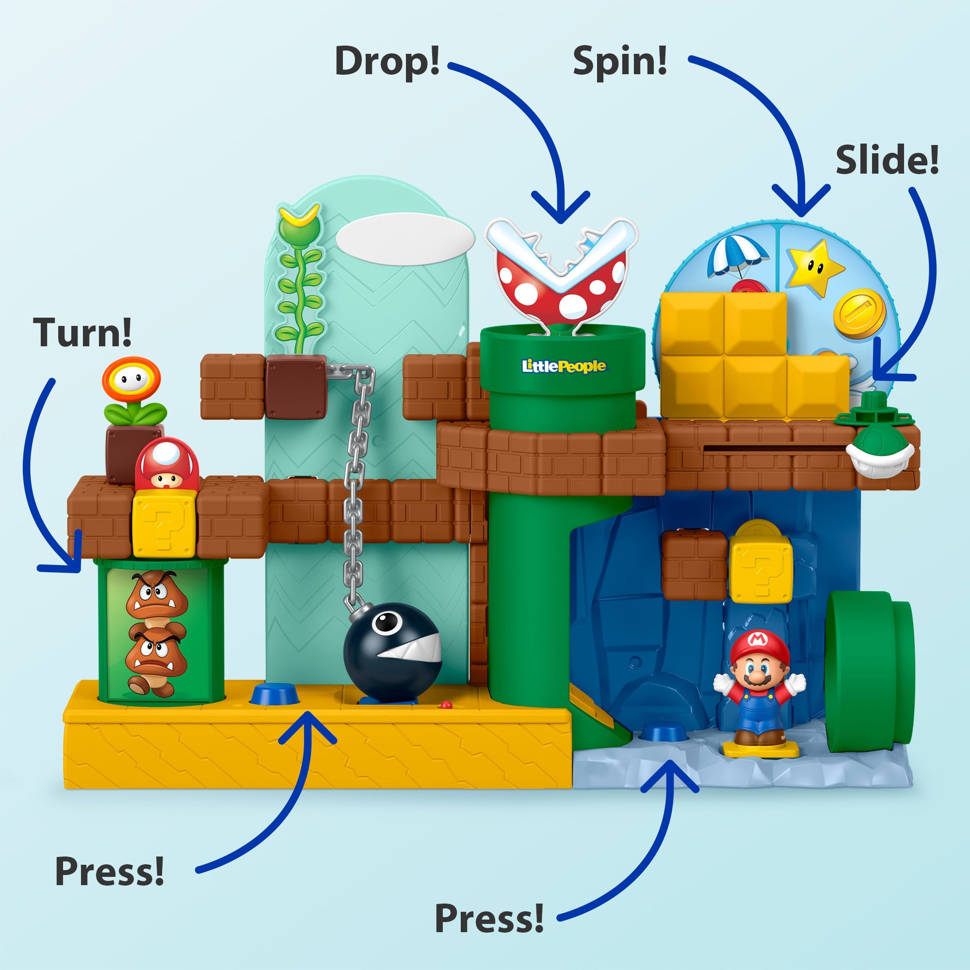 Fisher-Price Little People My Mario Adventure Playset Bundle With 6 Figures For Toddler Musical Play