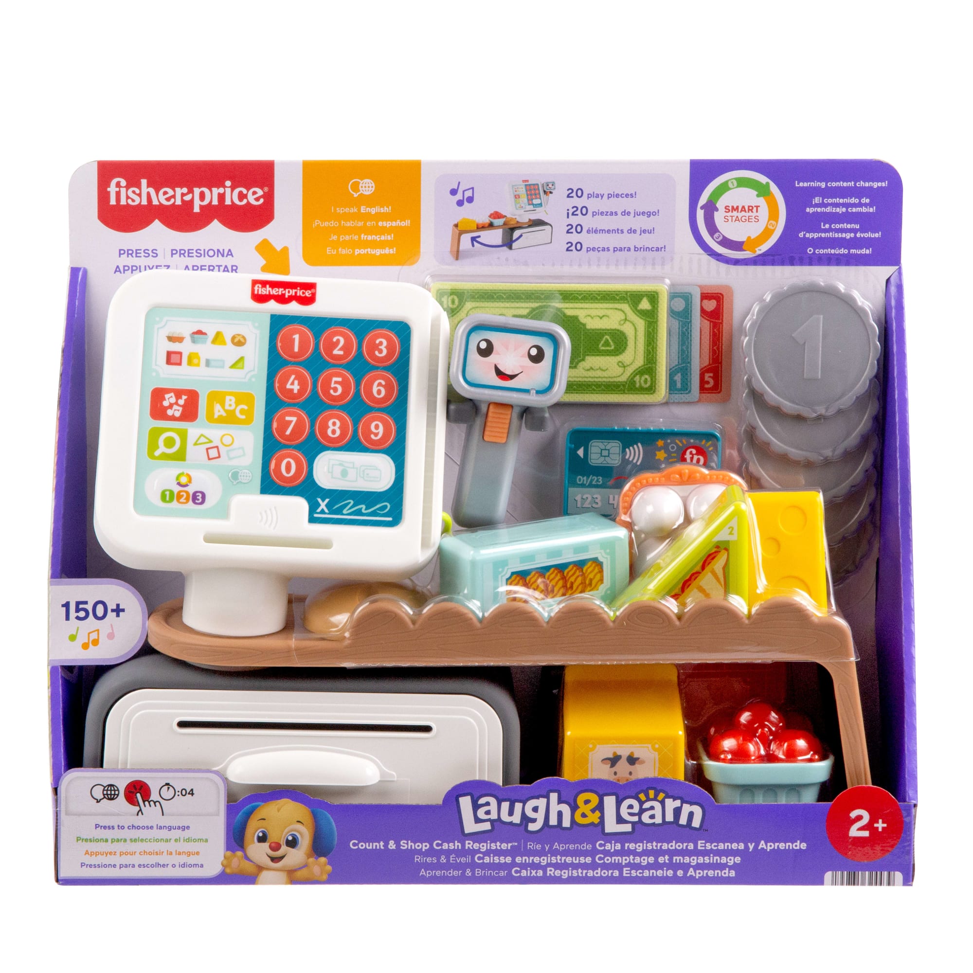 Fisher-Price Laugh & Learn Count & Shop Cash Register Electronic Toddler Learning Toy, Multilanguage Version