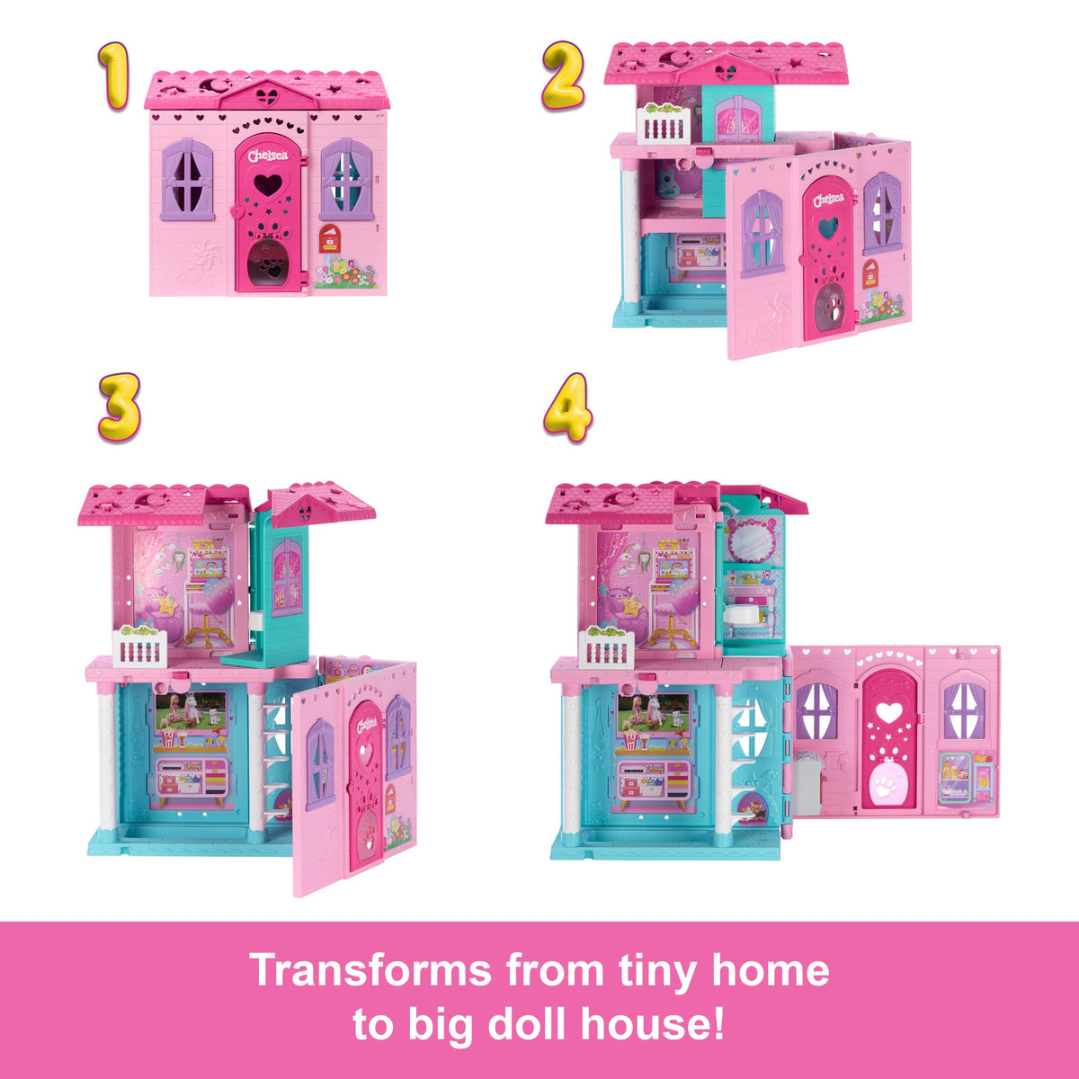 Barbie Chelsea Pop-Up Doll House With Doll & 15+ Accessories, House Expands To 17+ X 13+ Inches