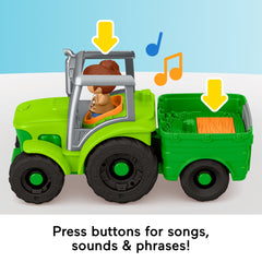 Fisher-Price Little People Push & Play Tractor, Musical Toy Farm Vehicle & 2 Figures For Toddlers
