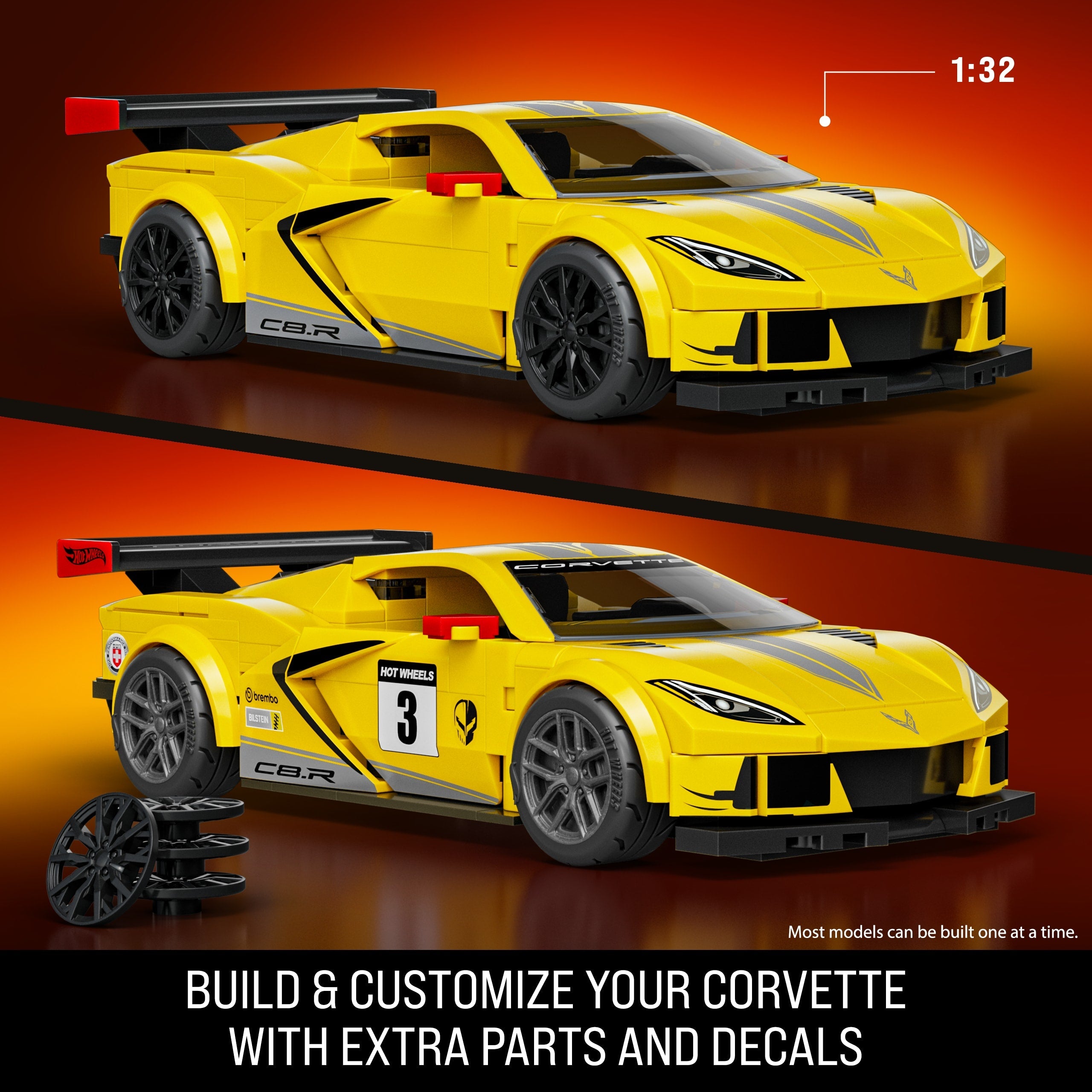 Mattel Brick Shop Hot Wheels ’20 Corvette C8.R Building Toy Kit (261 Pieces), For Collectors