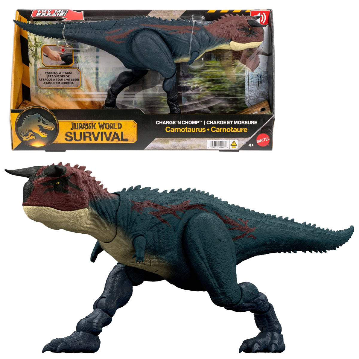 Jurassic World Charge N Chomp Carnotaurus Running Roaring Dinosaur Action Figure, Digital Play