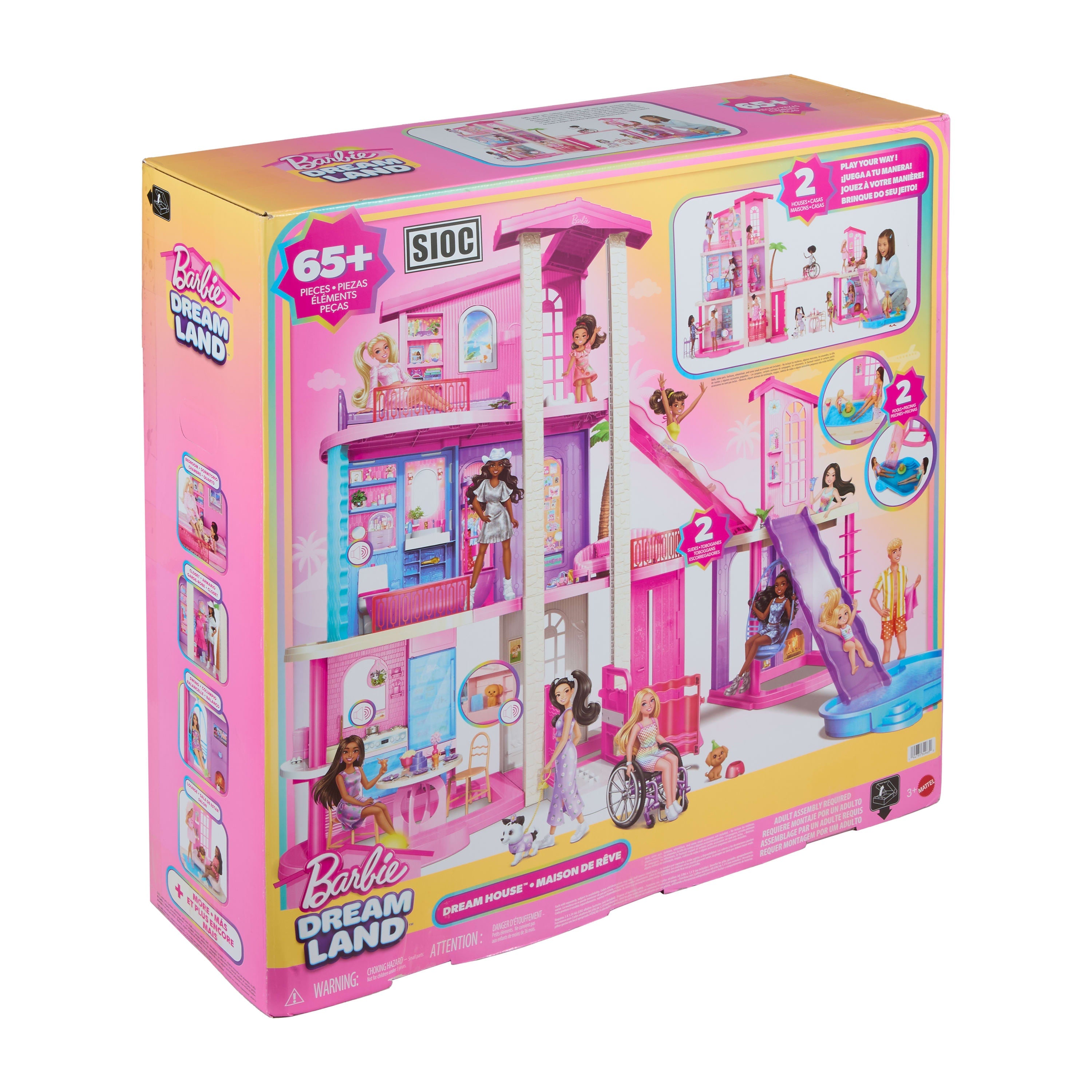 Barbie DreamHouse Dollhouse 2026, 2 Pools, 2 Slides, 2 Houses, Elevator With 3 Levels & 65+ Pieces Including Furniture & Accessories