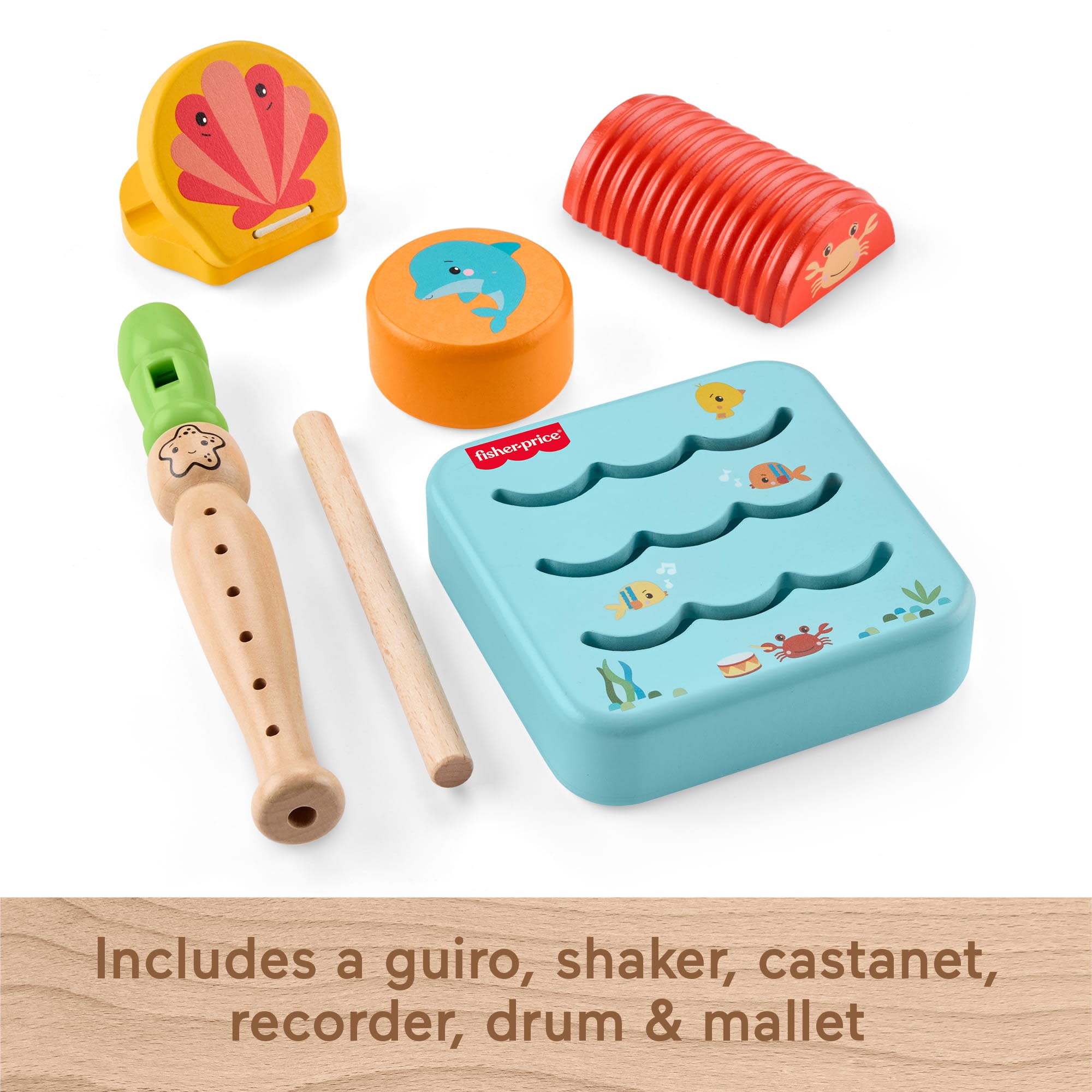 Fisher-Price Wooden Ocean Musical Gift Set For Toddlers & Kids, 6 Wood Pieces