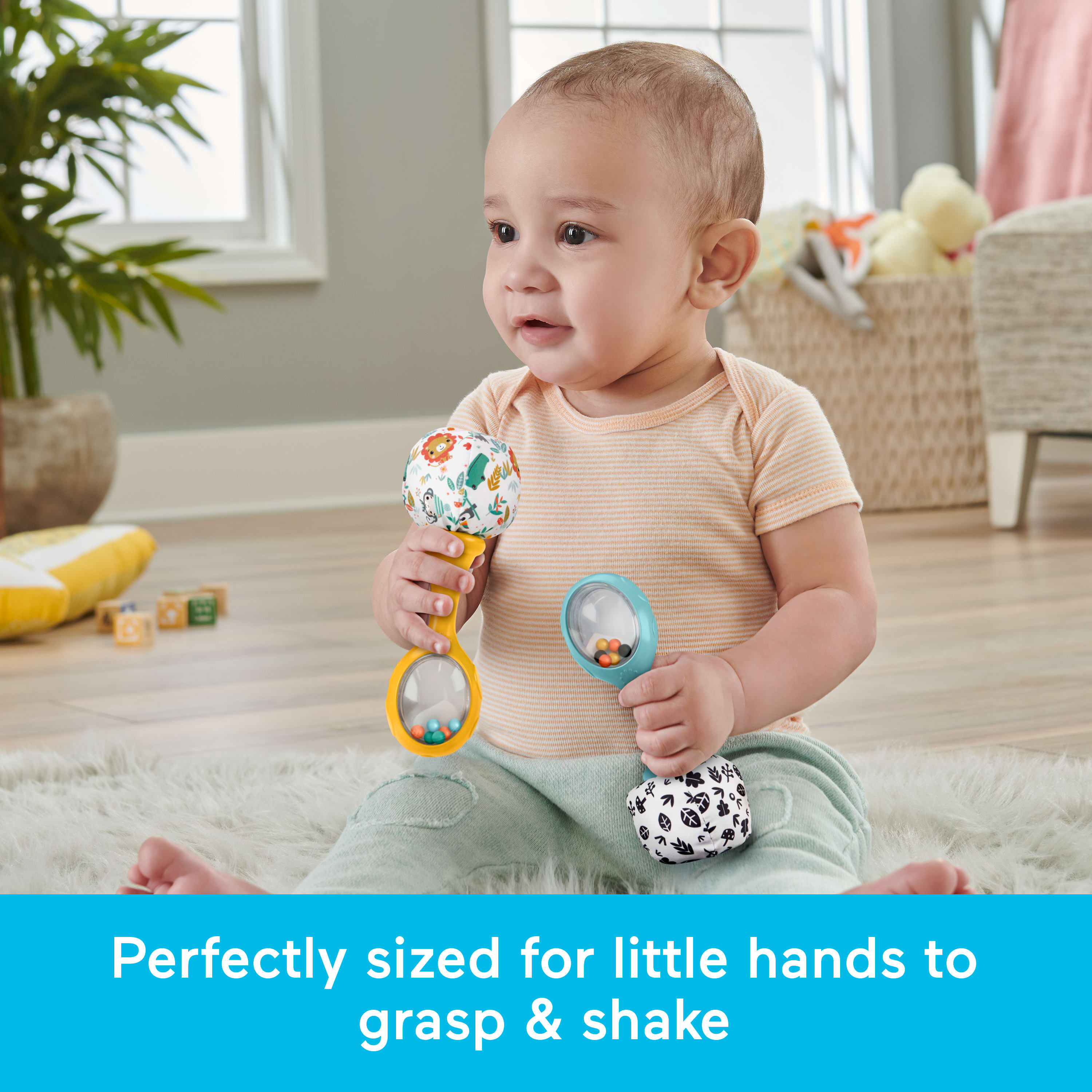 Fisher-Price Baby Rattle ‘n Rock Maracas Toys, Set Of 2 For Infants 3+ Months, High Contrast