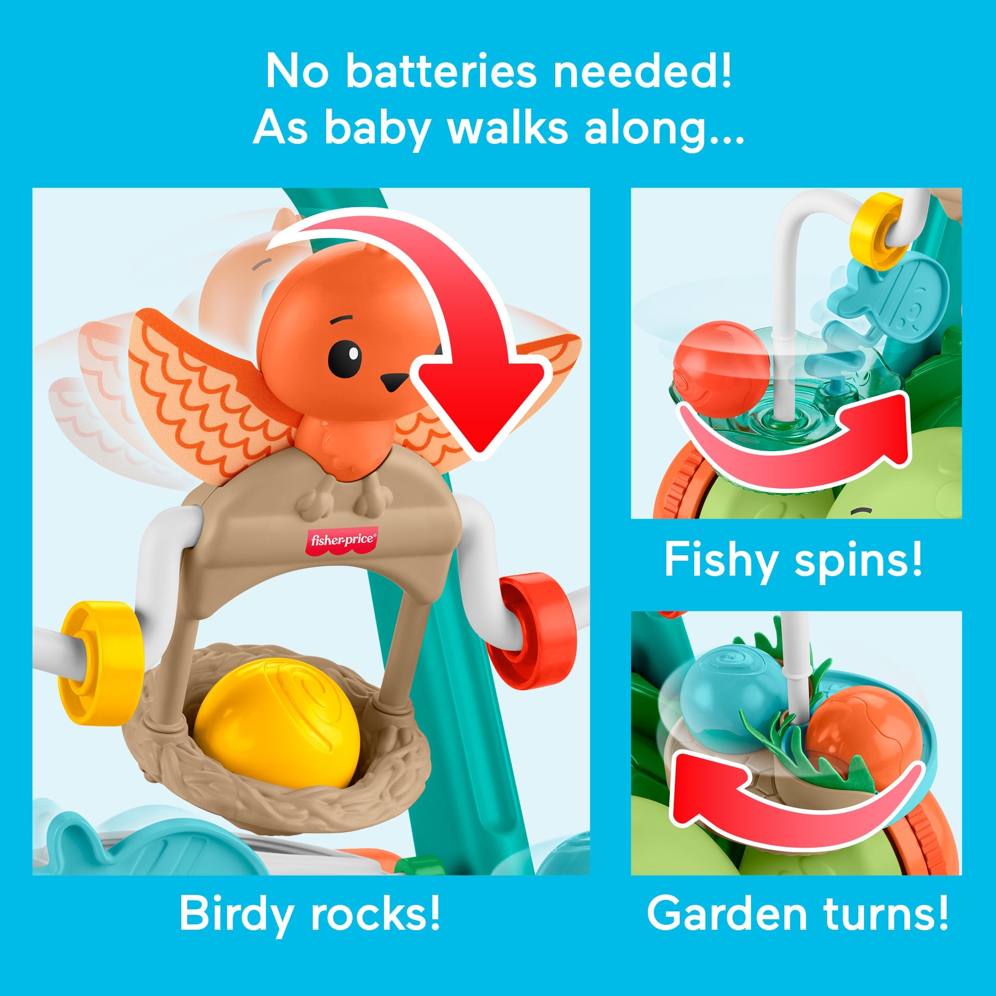 Fisher-Price Moves With You Turtle Walker, Baby & Toddler Activity Push Toy, 5 Balls