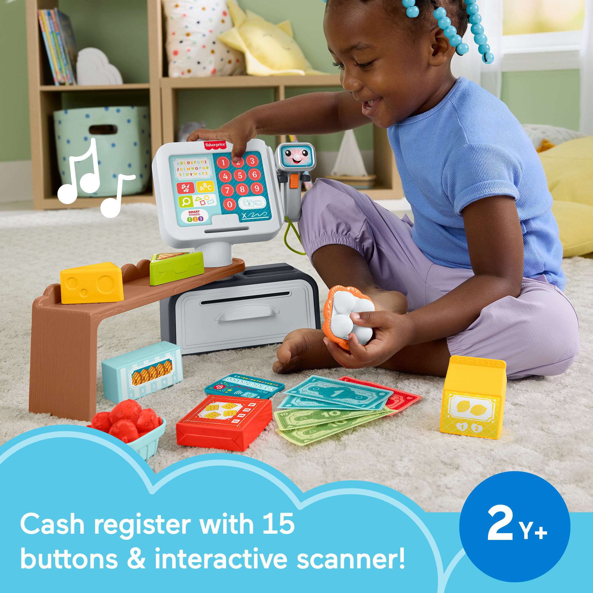 Fisher-Price Laugh & Learn Count & Shop Cash Register Electronic Toddler Learning Toy, 20 Pieces