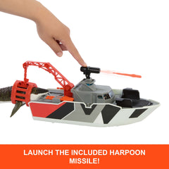 Matchbox Jurassic World Mosasaurus Rescue Action Boat Playset With Ship, Dino, Toy Car & Missiles