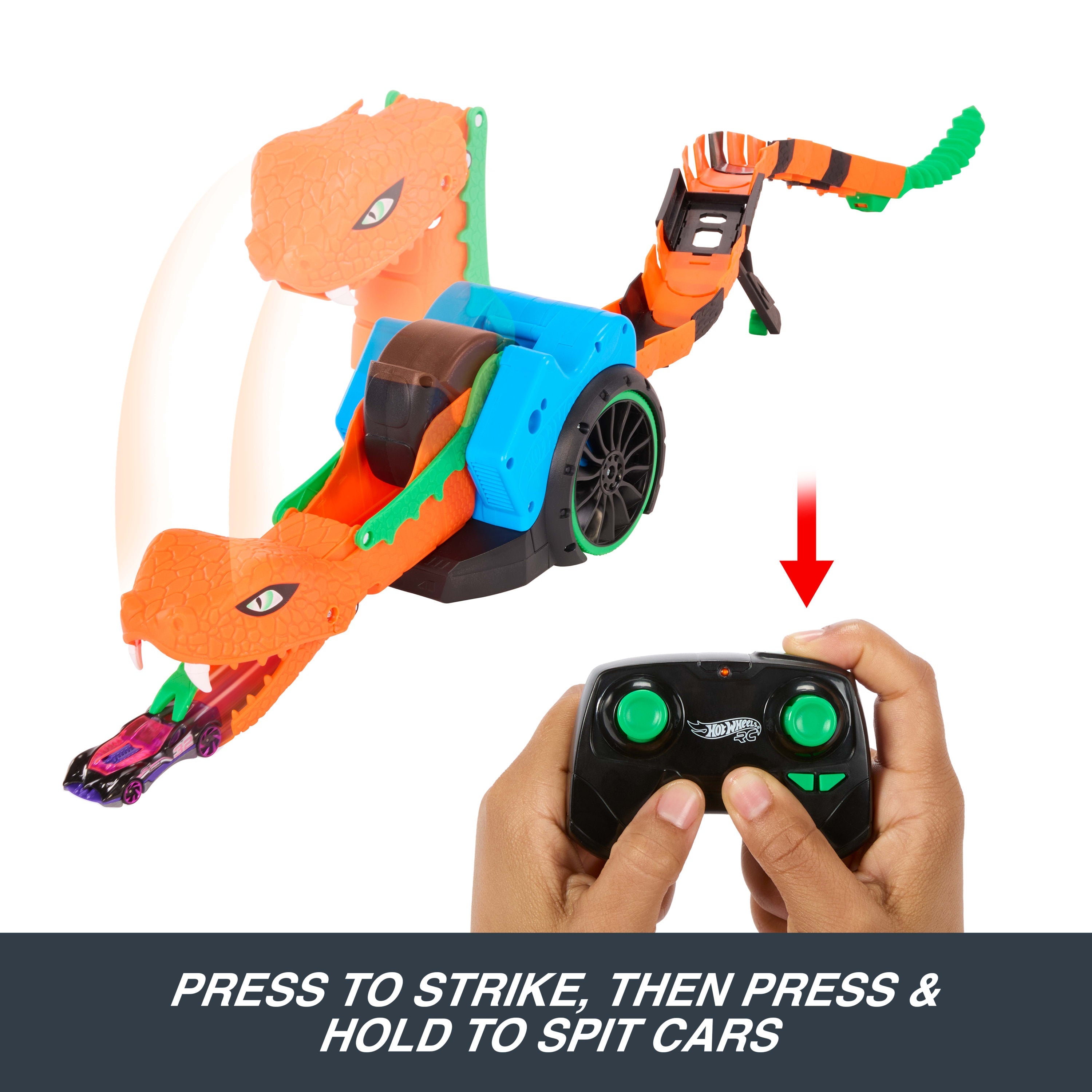Hot Wheels Let's Race Slither ‘n Strike RC & 1 Toy Car, Battery-Powered Remote-Control Vehicle