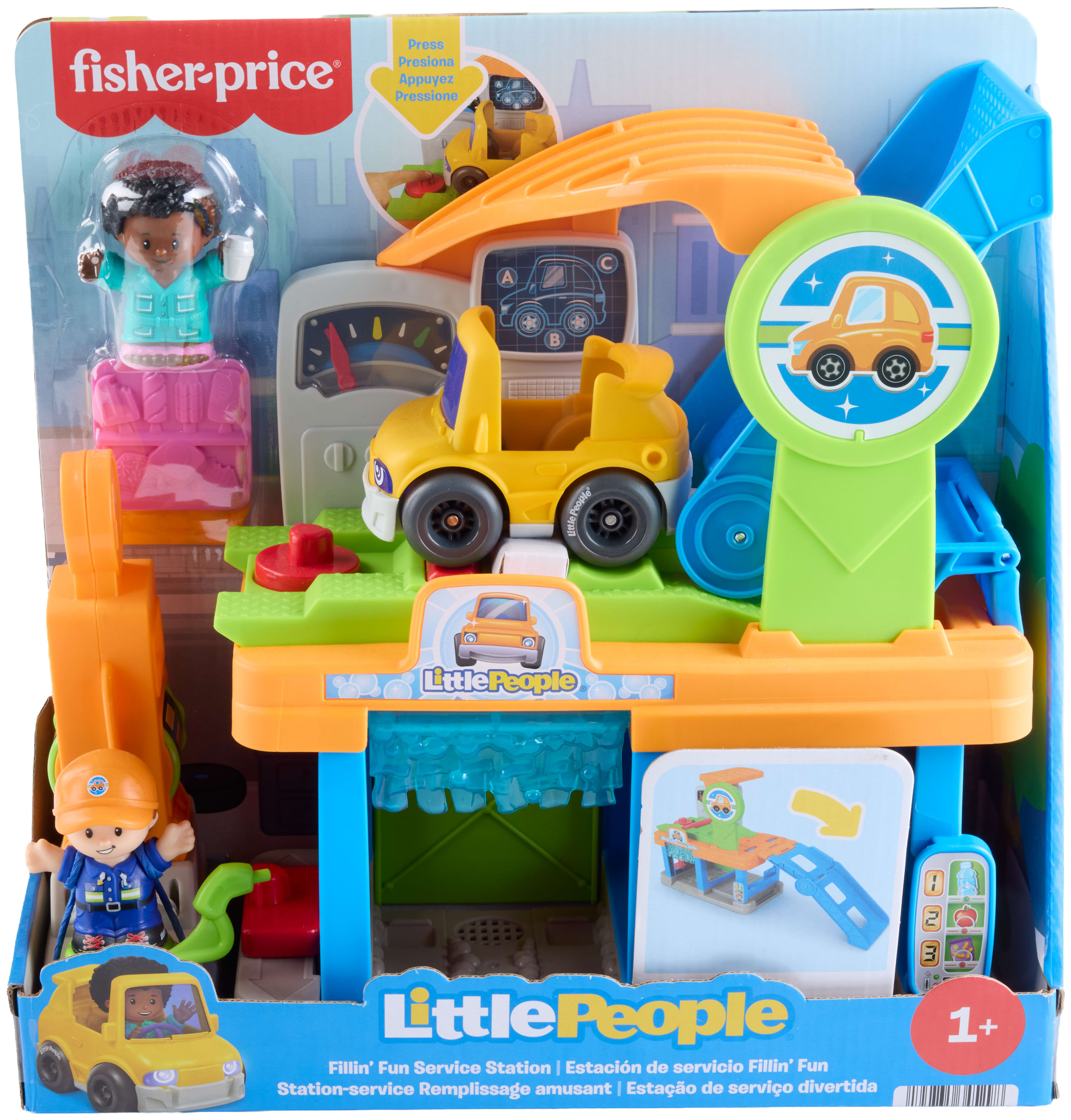Fisher-Price Little People Fillin’ Fun Service Station Toddler Playset, 1 Toy Car & 2 Figures