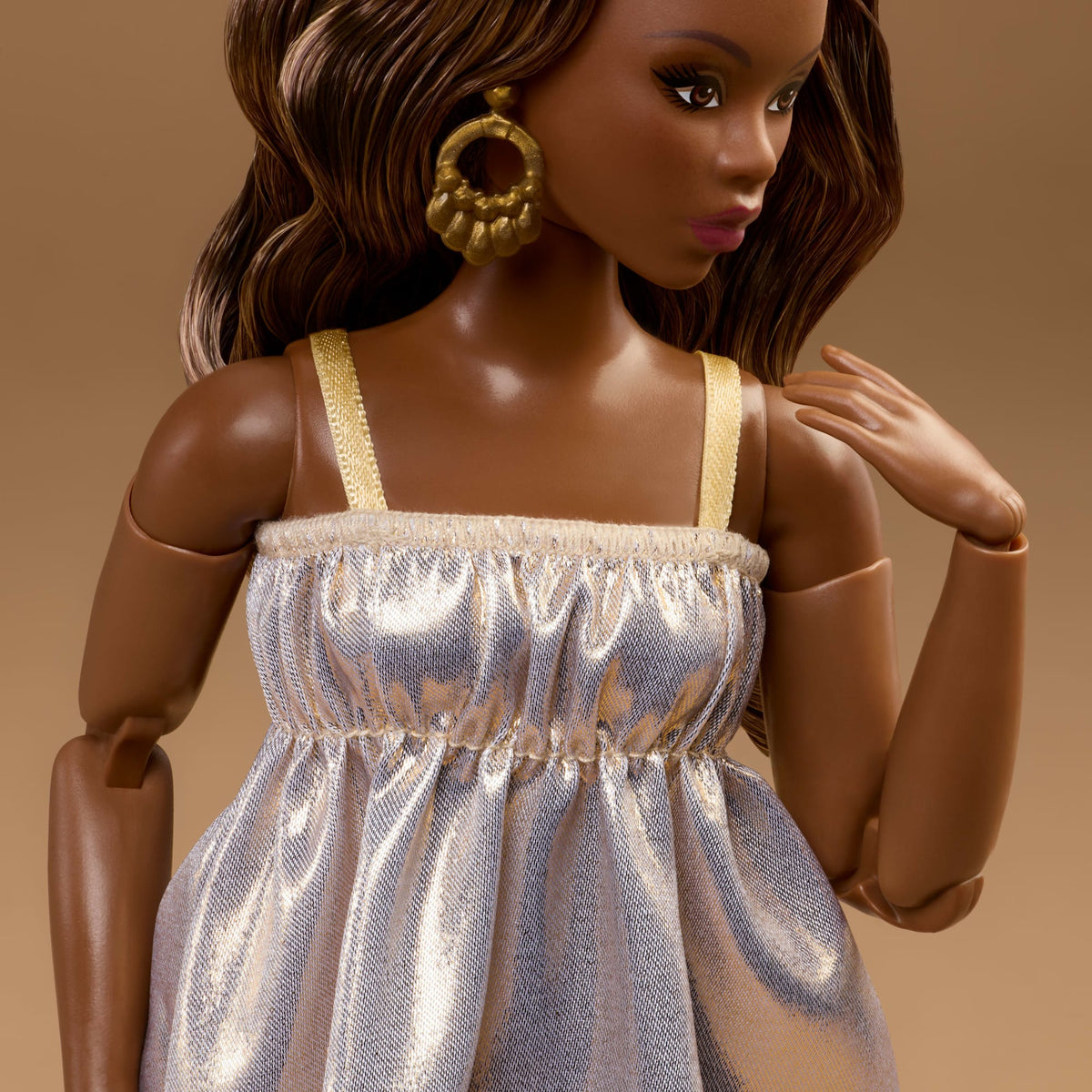 Barbie Basics Collectible Doll, Model 09 With Brunette Hair in Golden Dress & Strappy Heels