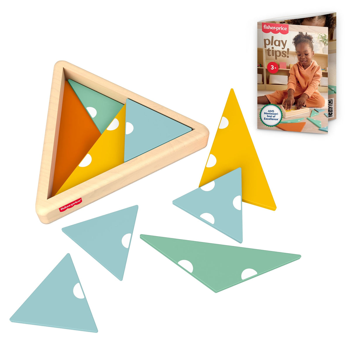 Fisher-Price Montessori Wooden Triangle Puzzle, Preschool Learning Toy, 10 Wood Pieces