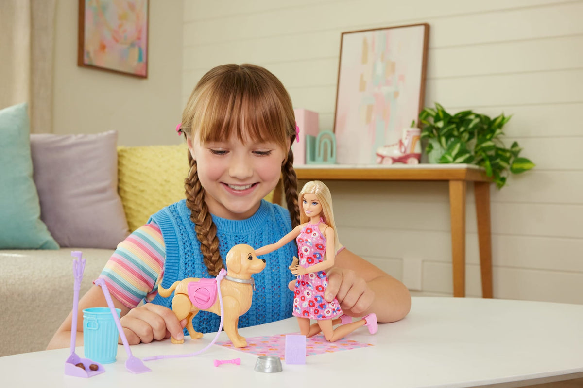 Barbie Coffret “Malibu” et Son Chiot Promenade et Besoins