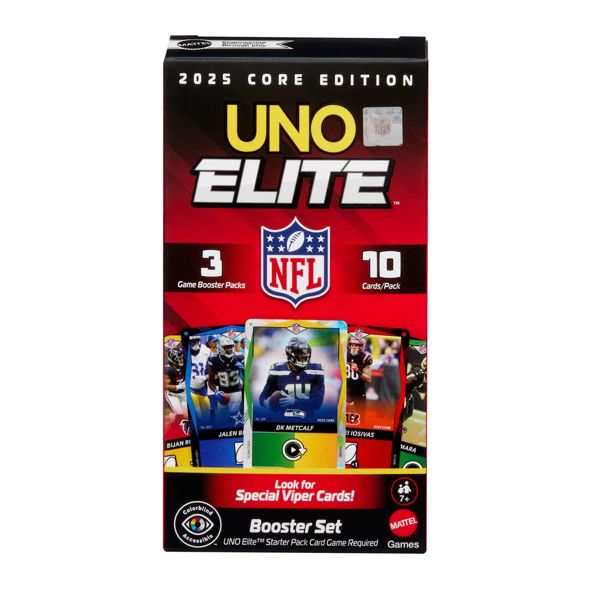 UNO Elite NFL Booster Set With 30 Elite Action Cards, 2025 Core Edition (Players May Vary)